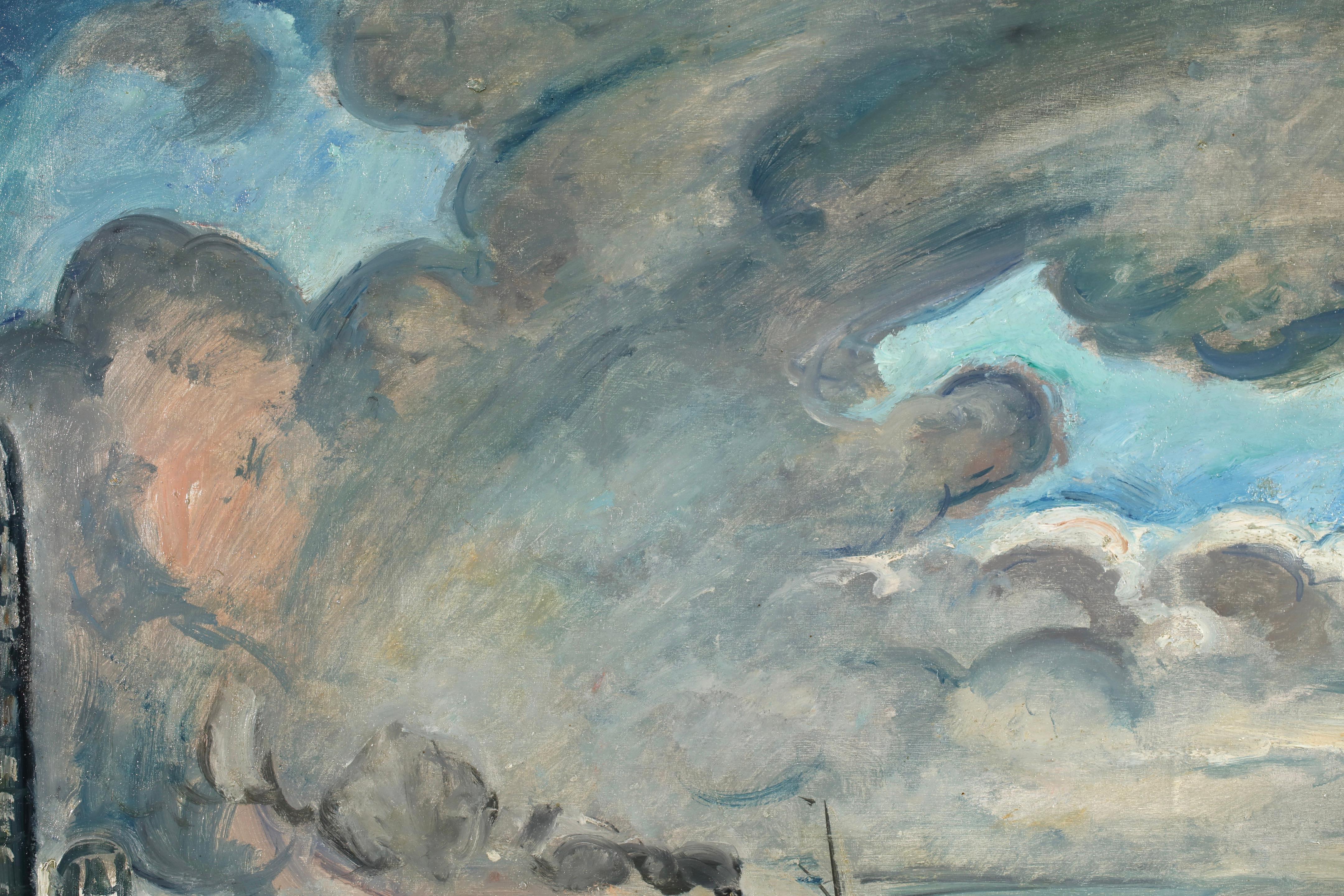 Port of Le Havre & Sainte-Adrese- Post Impressionist Seascape Oil - Othon Friesz For Sale 7