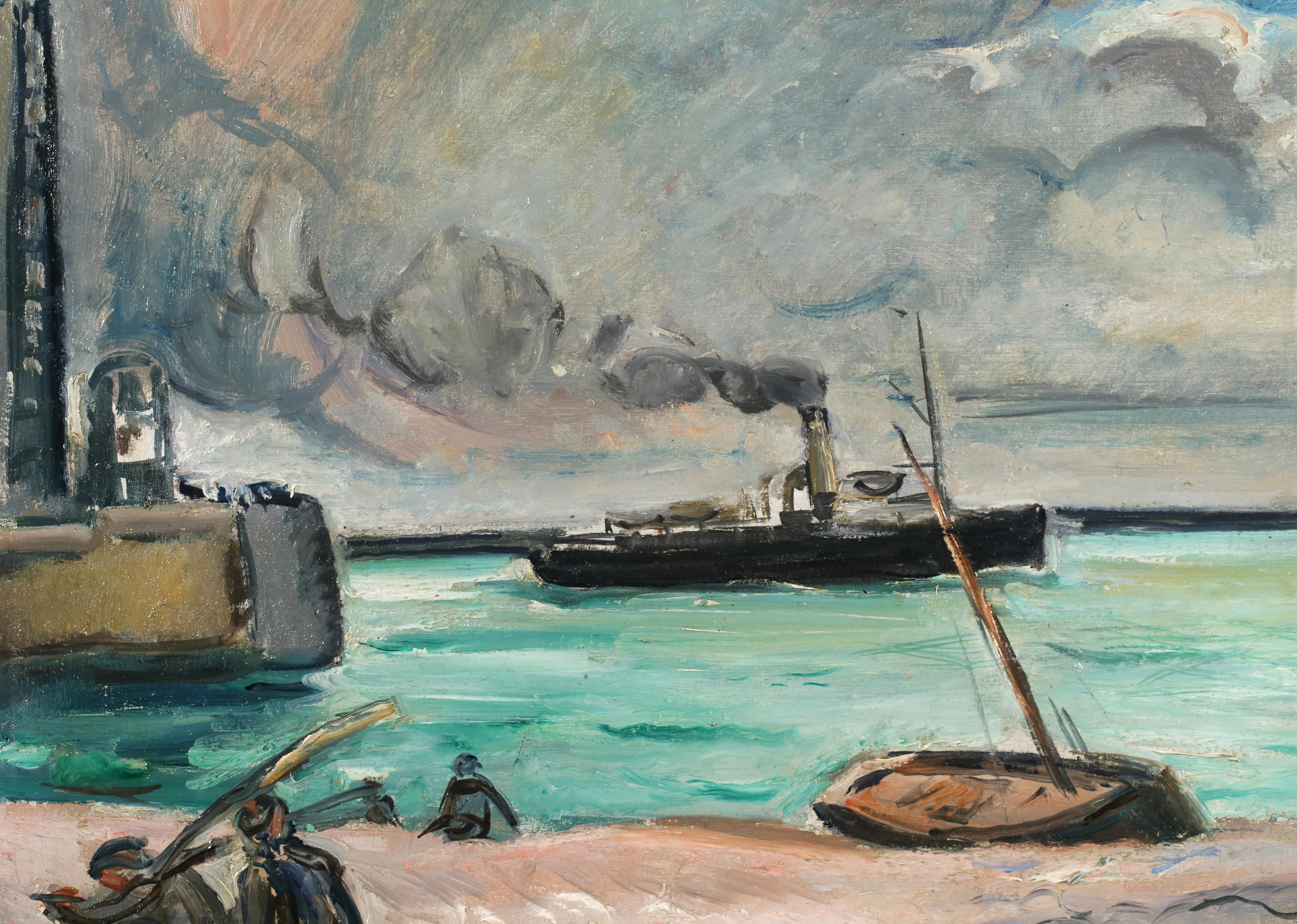 Port of Le Havre & Sainte-Adrese- Post Impressionist Seascape Oil - Othon Friesz For Sale 1