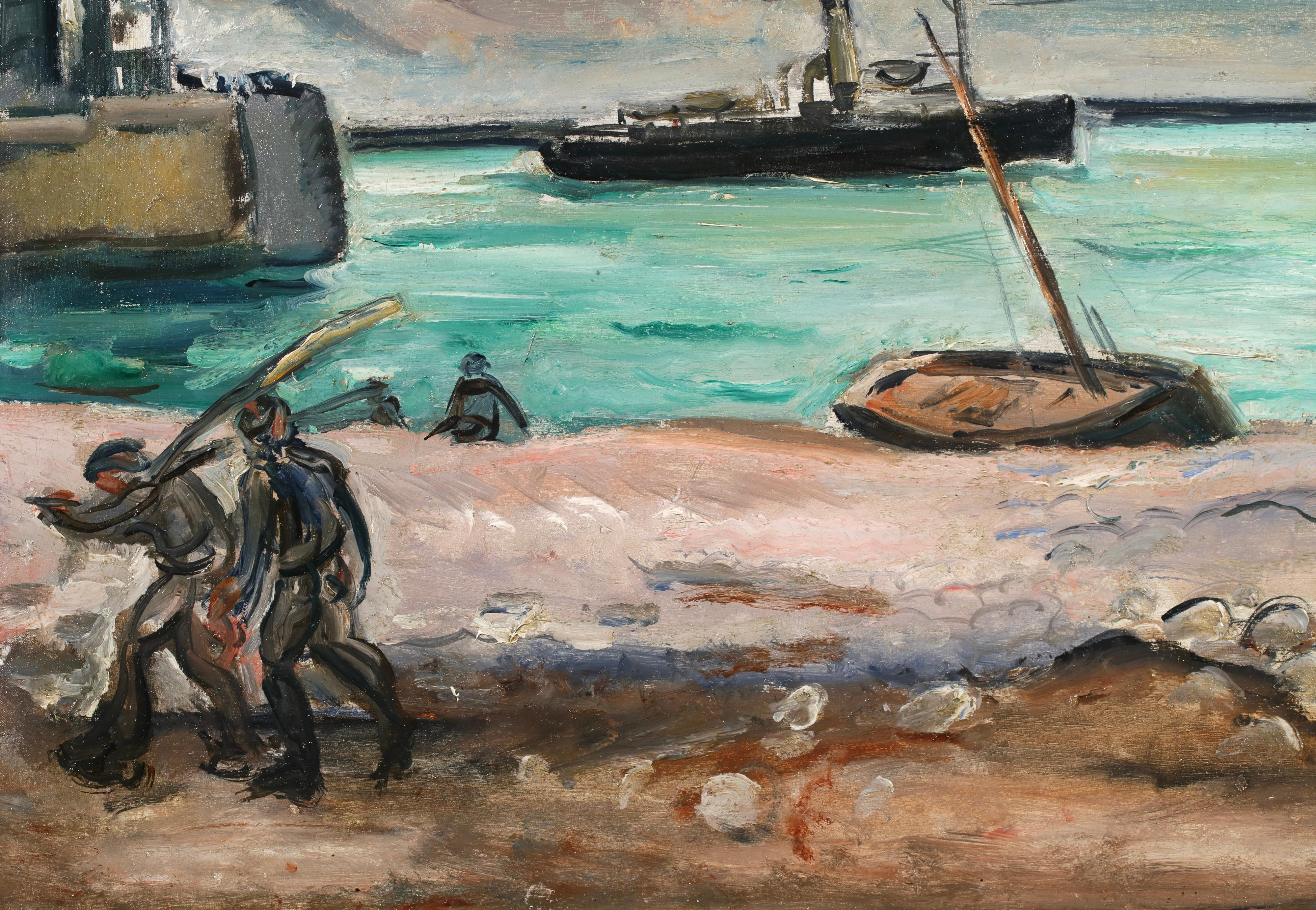 Port of Le Havre & Sainte-Adrese- Post Impressionist Seascape Oil - Othon Friesz For Sale 2