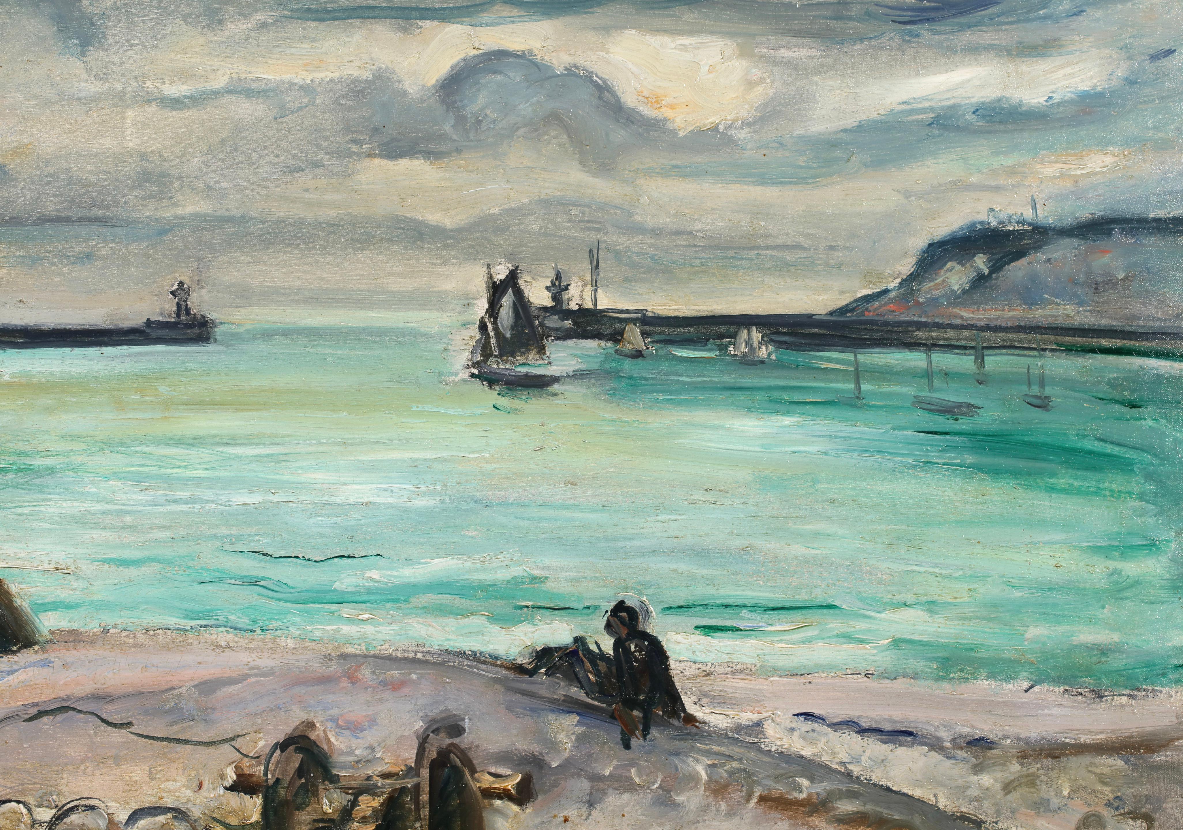 Port of Le Havre & Sainte-Adrese- Post Impressionist Seascape Oil - Othon Friesz For Sale 4
