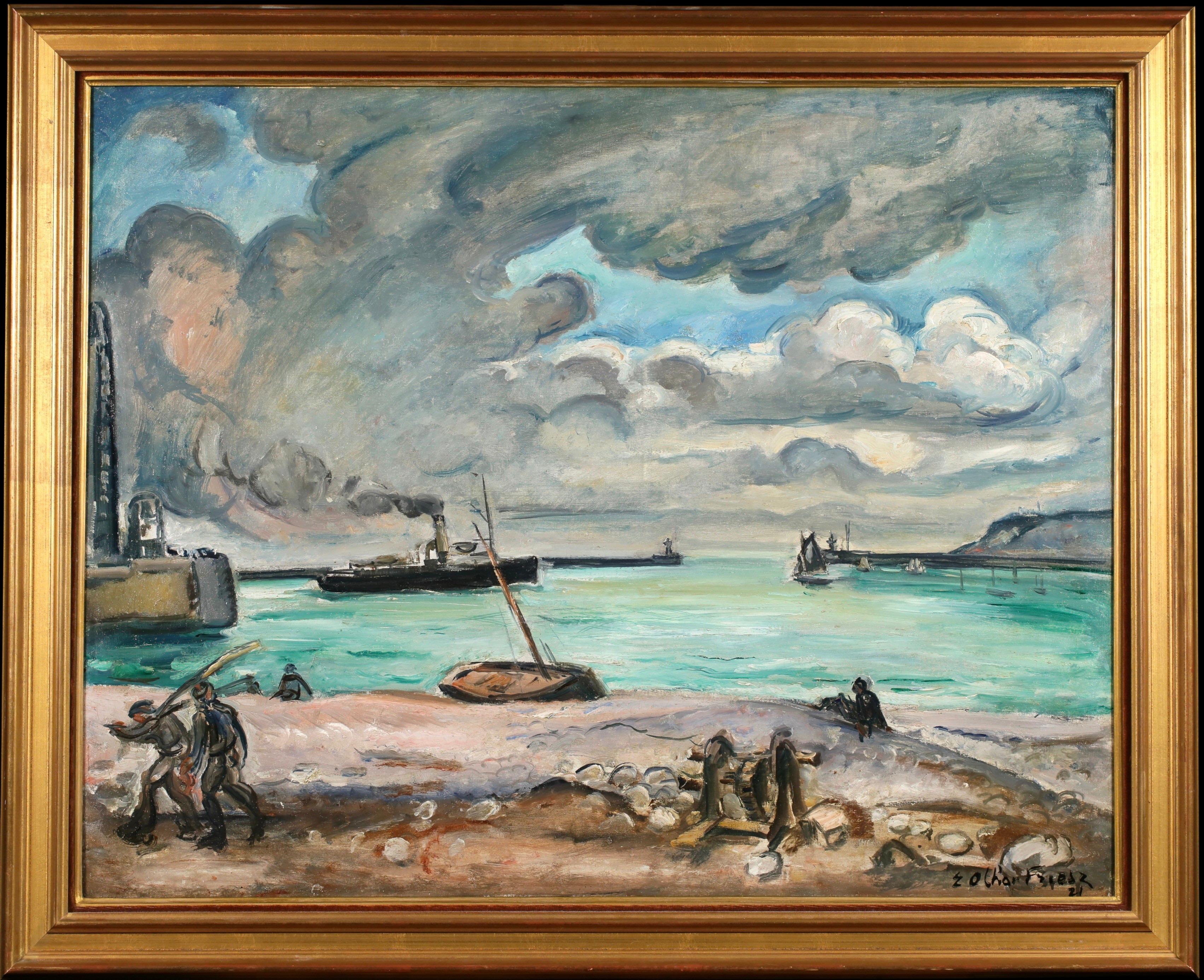 Achille-Émile Othon Friesz Landscape Painting - Port of Le Havre & Sainte-Adrese- Post Impressionist Seascape Oil - Othon Friesz
