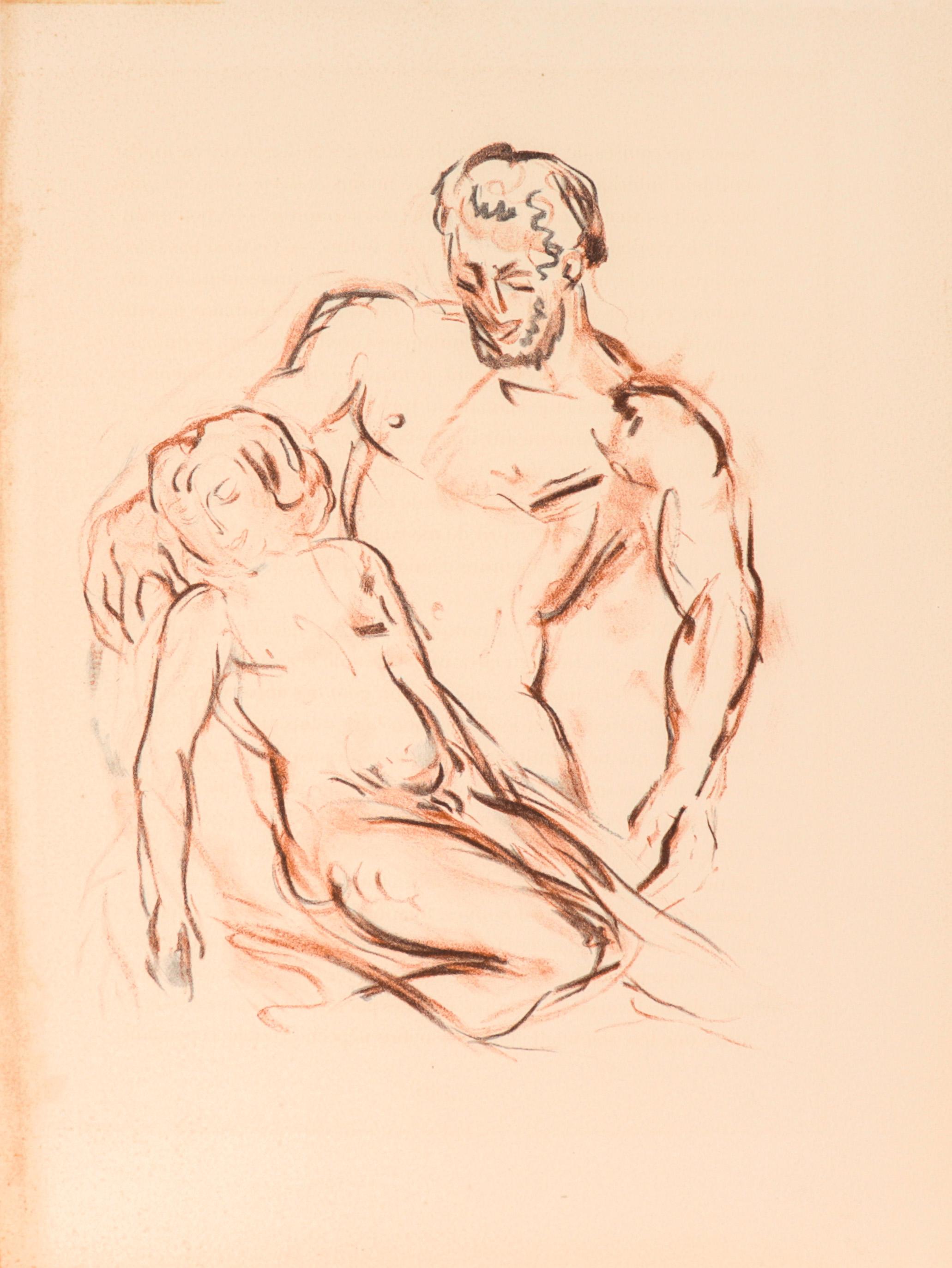 Achille-Émile Othon Friesz Nude Print - Figures Embracing 1949 Sanguine Lithograph