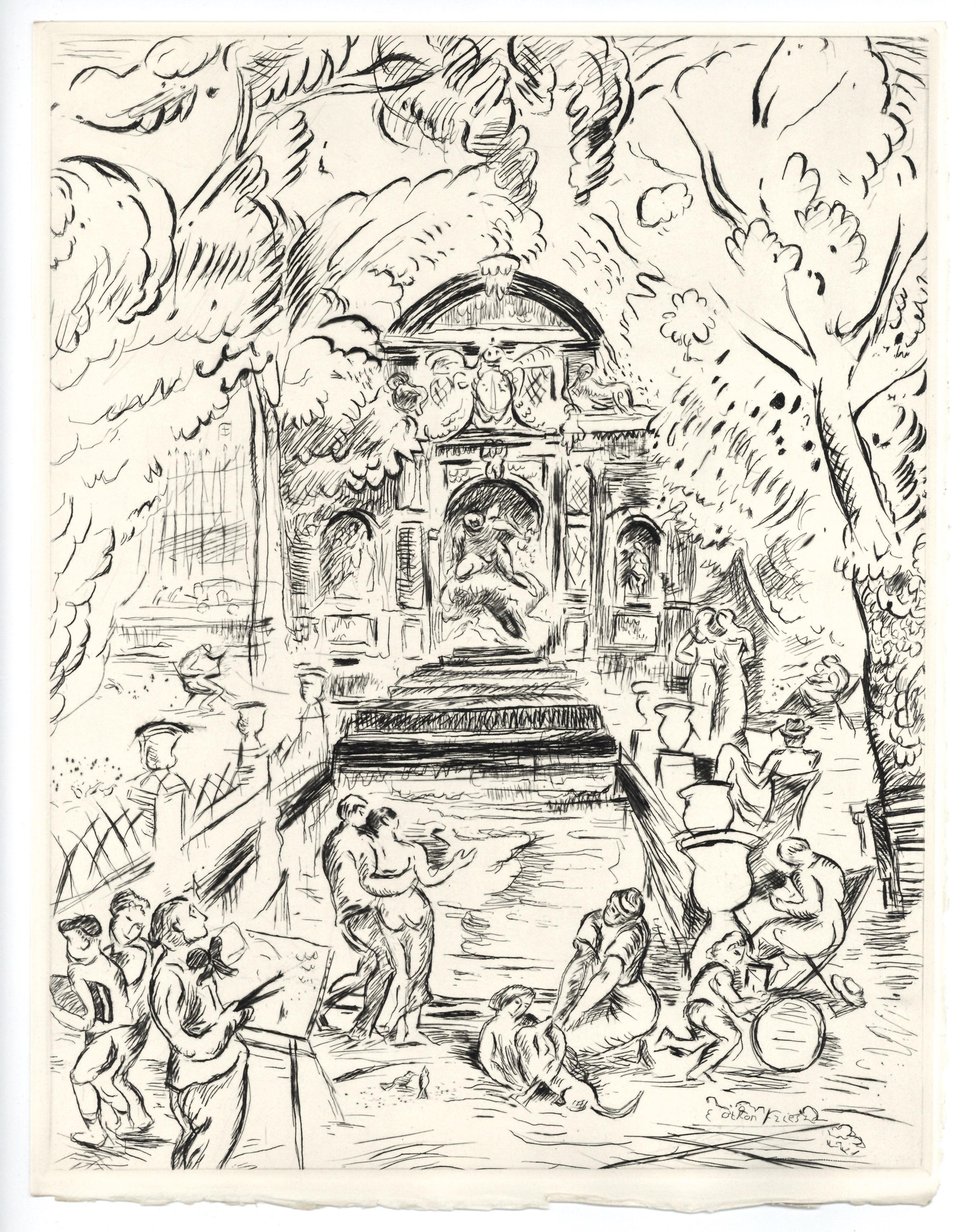 Fontaine Médicis, Jardin du Luxembourg, Paris, A La gloire à Paris, Othon Friesz en vente 3