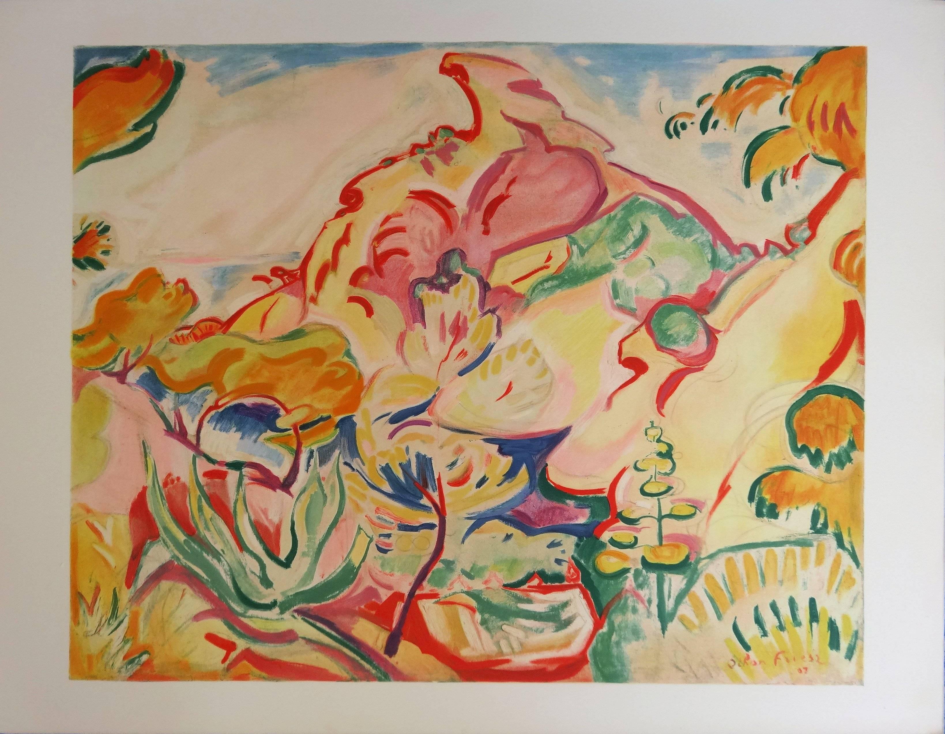 Landscape Print di Achille-Émile Othon Friesz - Montagna Sainte Victoire vicino a Aix en Provence - Litografia, 1972