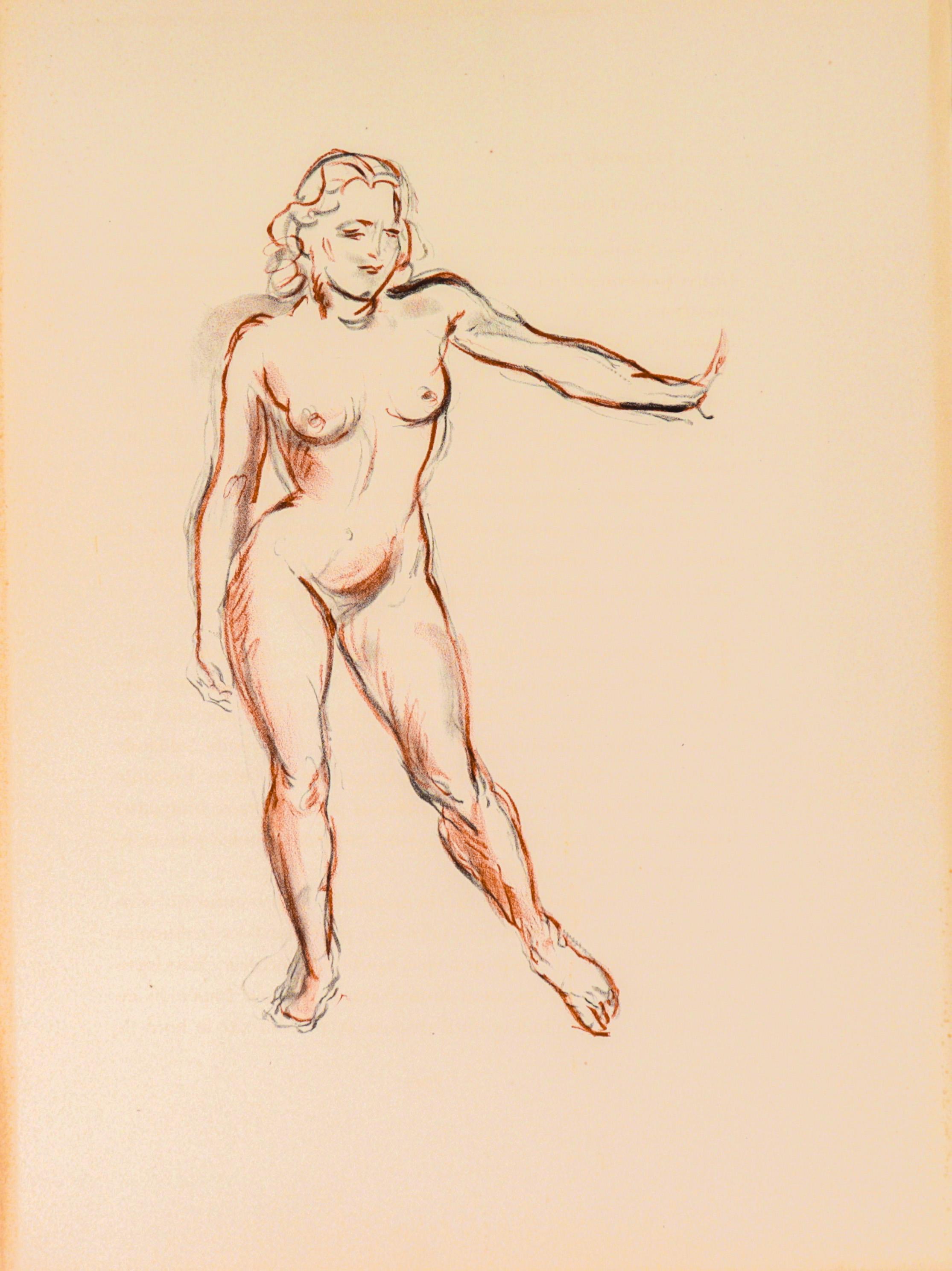 Achille-Émile Othon Friesz Figurative Print - Standing Nude 1949 Sanguine Lithograph