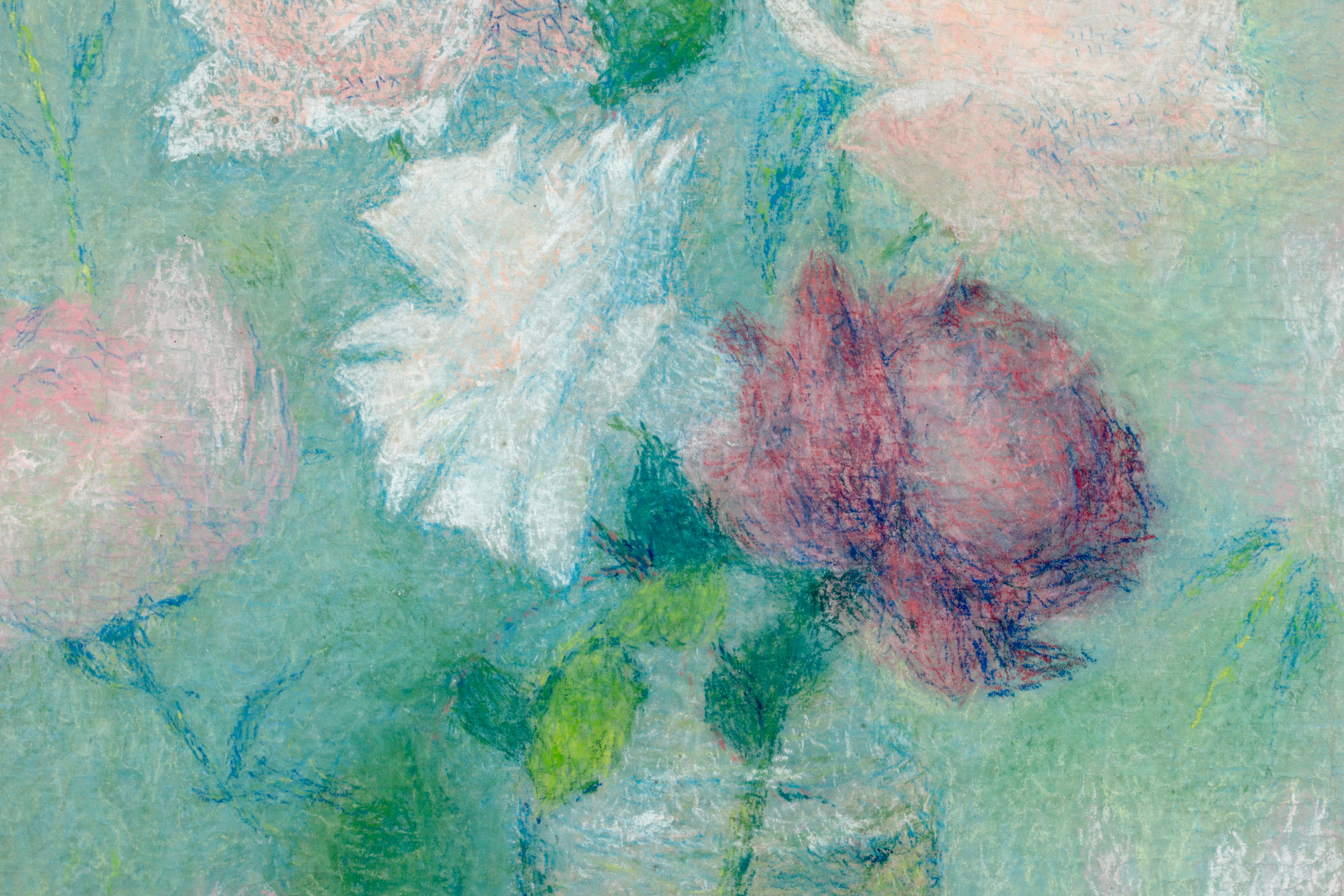 Flores en un jarrón - Pintura al pastel de naturaleza muerta neoimpresionista - Achille Lauge 9