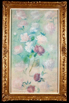 Fleurs dans un vase - Peinture de nature morte néo-impressionniste au pastel - Achille Lauge