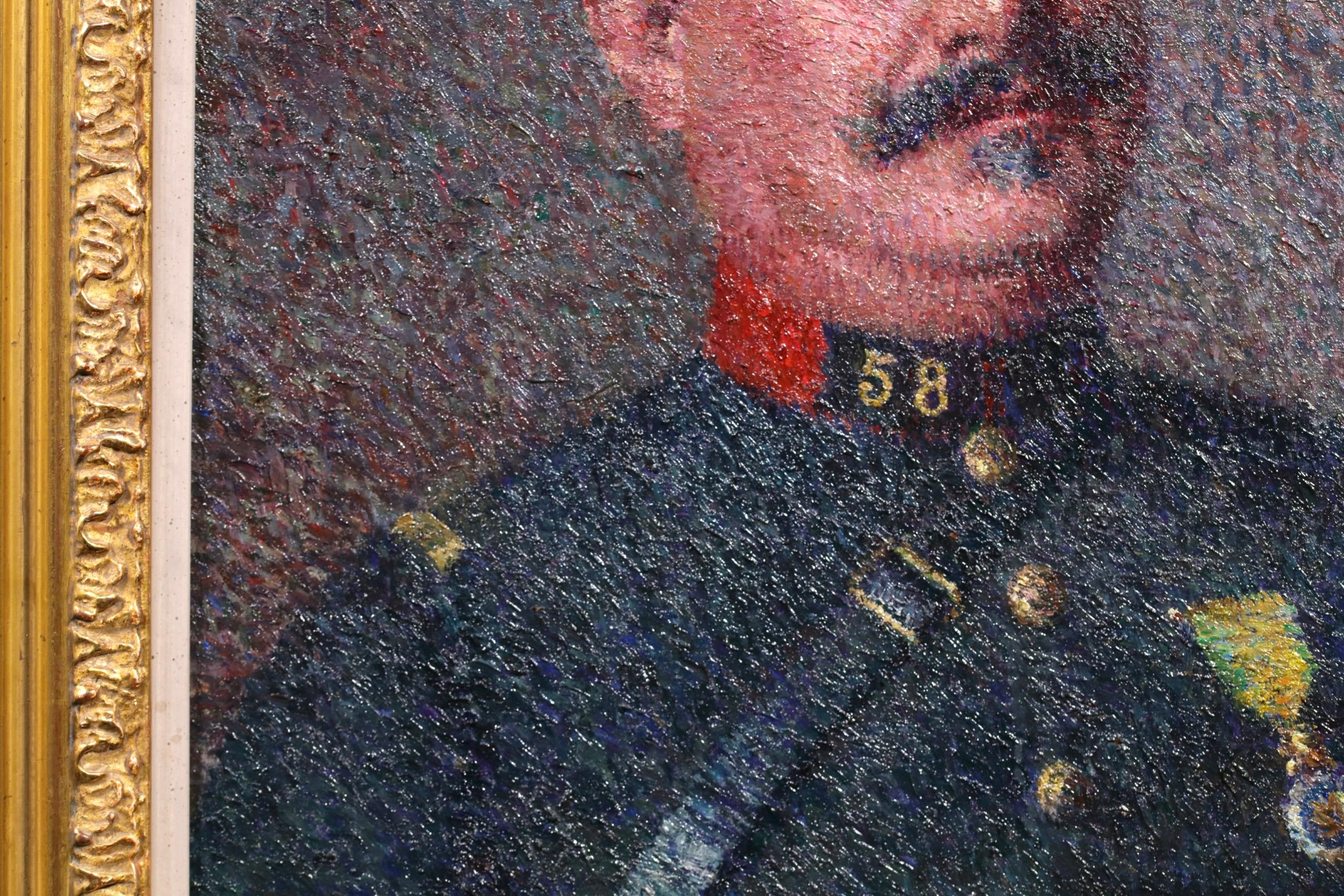Le Chef de Gare - Ritratto neoimpressionista dipinto a olio da Achille Lauge in vendita 5