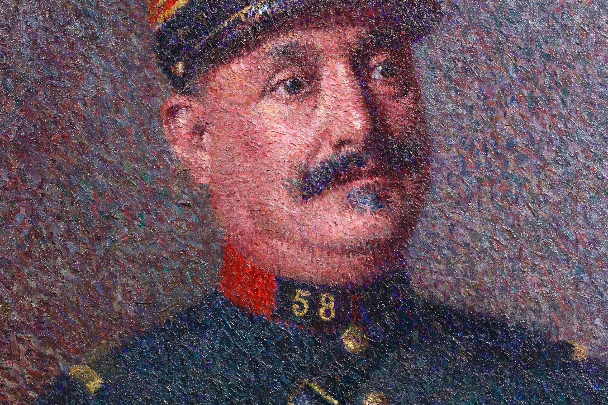 Le Chef de Gare - Ritratto neoimpressionista dipinto a olio da Achille Lauge in vendita 7