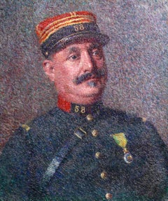 Le Chef de Gare - Neo Impressionist Portrait Oil Painting by Achille Lauge