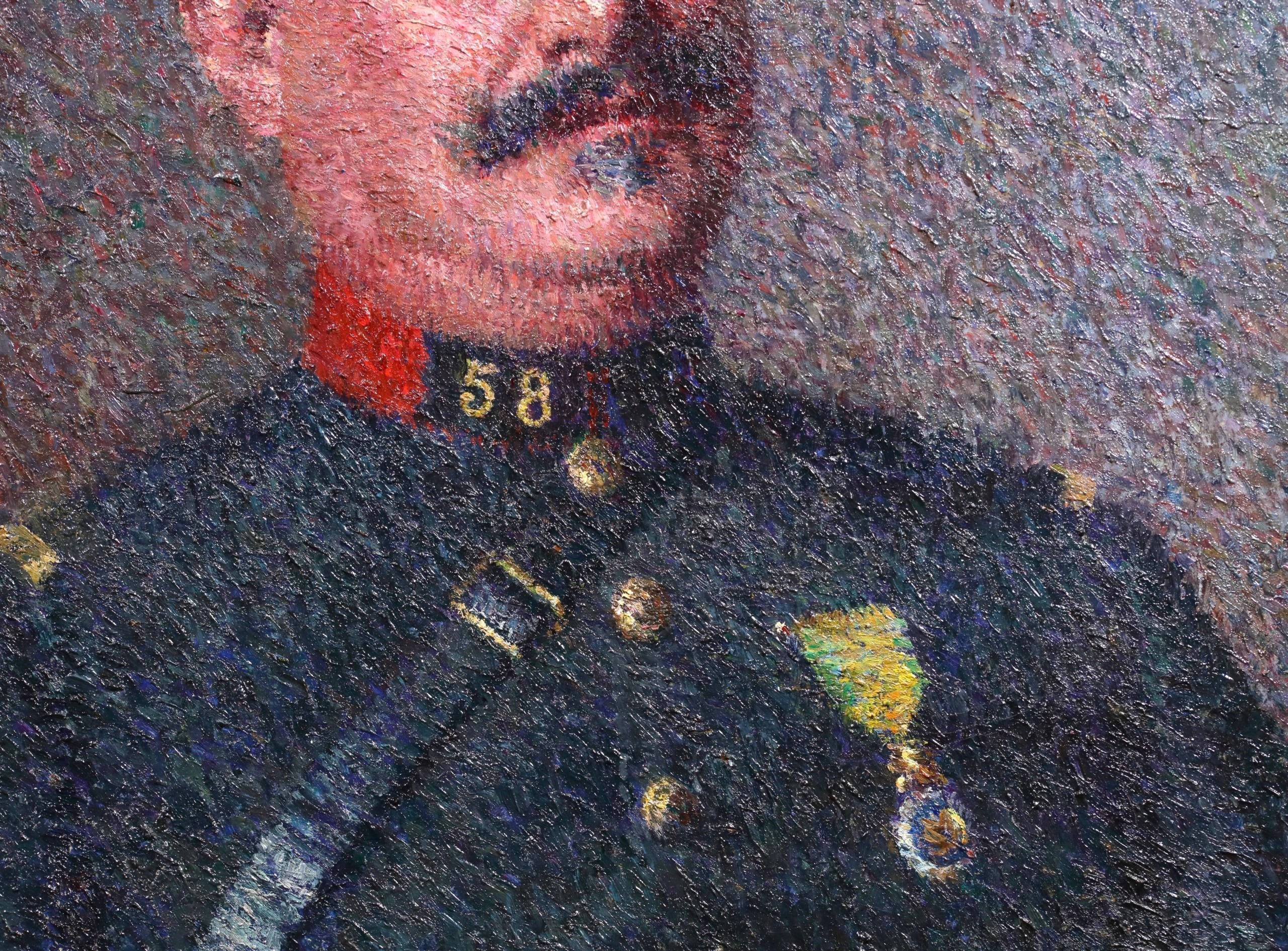 Le Chef de Gare - Ritratto neoimpressionista dipinto a olio da Achille Lauge in vendita 4
