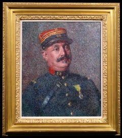 Le Chef de Gare - Pintura al óleo retrato neoimpresionista de Achille Lauge
