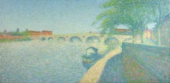 Le Pont Saint Michel - Toulouse - Pointillist Landscape Oil by Achille Lauge