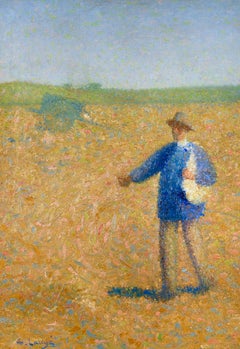 Les Semailles - Neo Impressionist Figurative Oil Painting by Achille Lauge