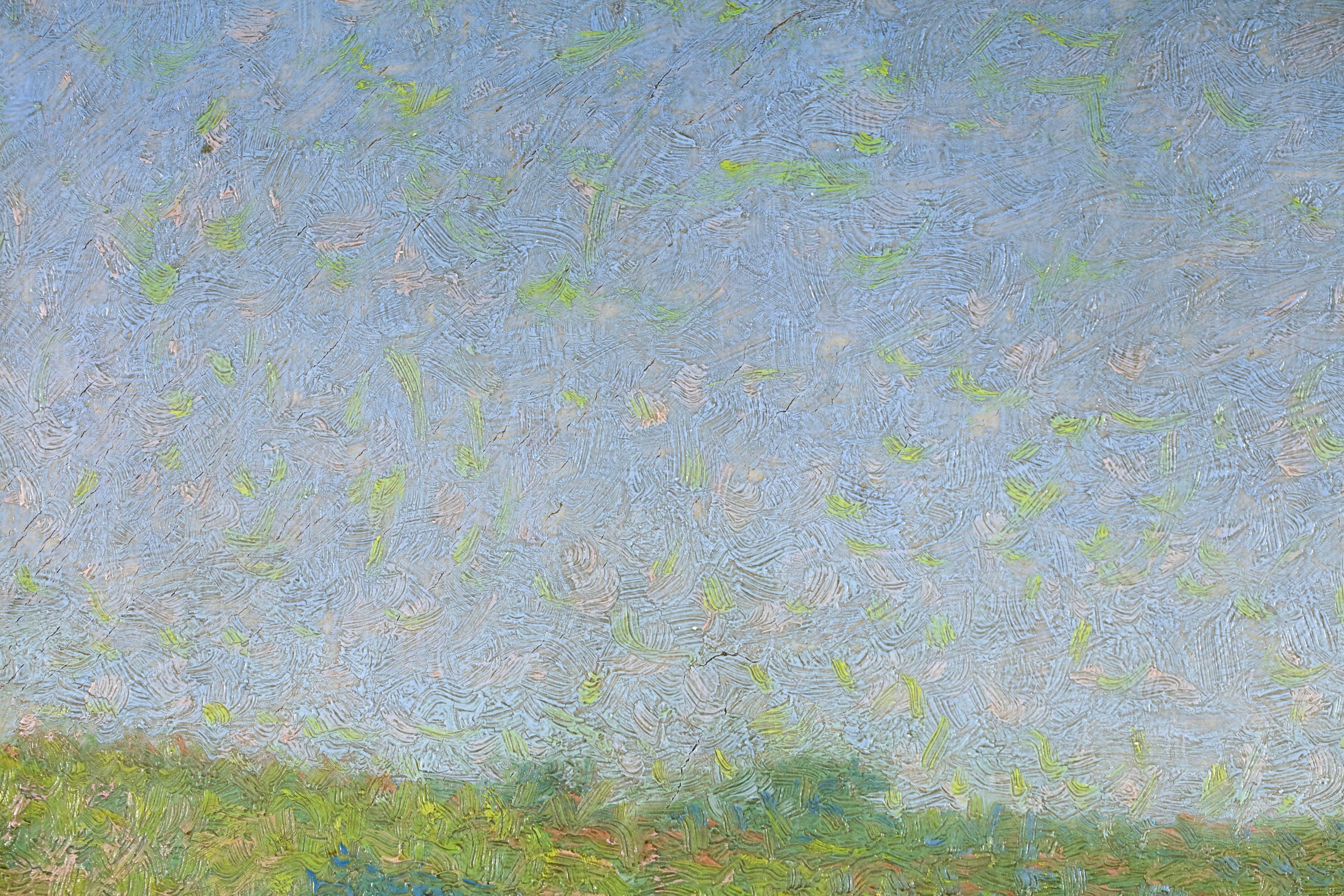 Les Semailles - Pintura al óleo figurativa neoimpresionista de Achille Lauge - Figurative Painting Marrón de Achille Laugé