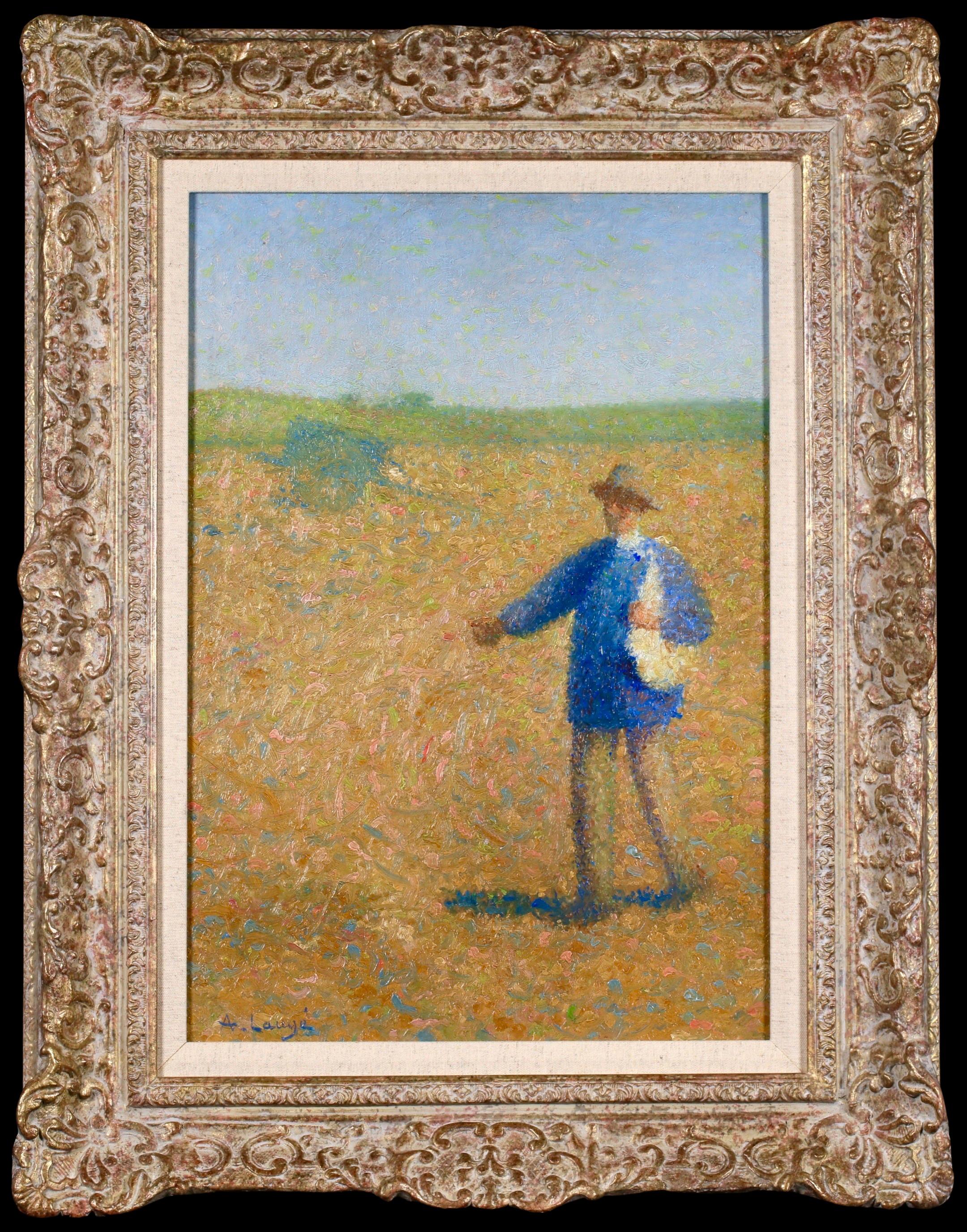 Figurative Painting de Achille Laugé - Les Semailles - Pintura al óleo figurativa neoimpresionista de Achille Lauge