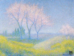 Printemps - Neo-Impressionist Pointillist Oil, Landscape by Achille Lauge