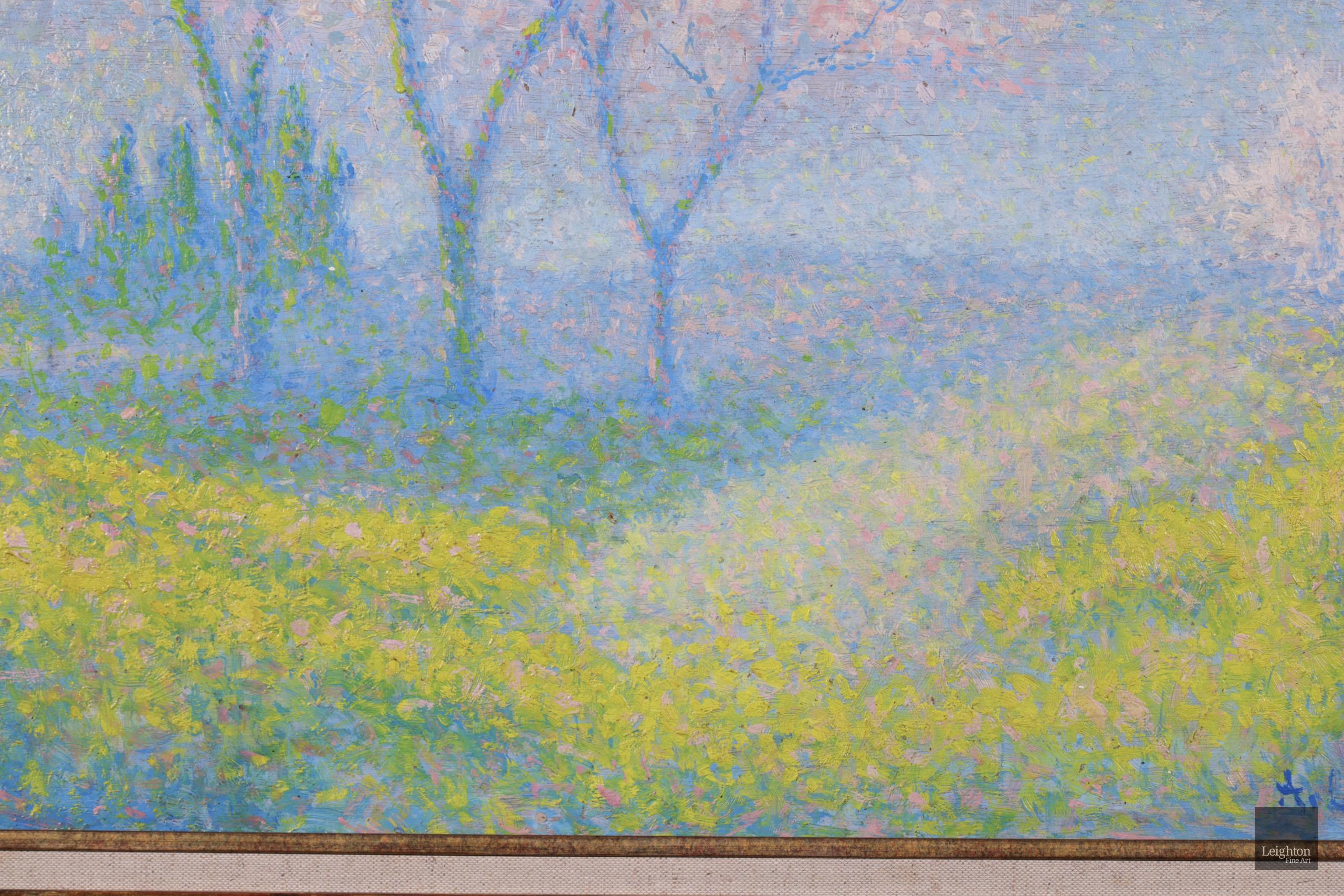 Printemps - huile pointilliste néo-impressionniste, paysage d'Achille Lauge en vente 2