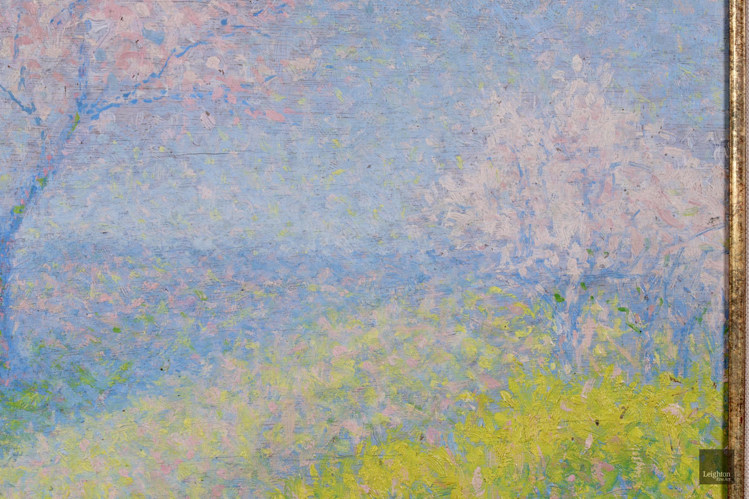 Printemps - huile pointilliste néo-impressionniste, paysage d'Achille Lauge en vente 4