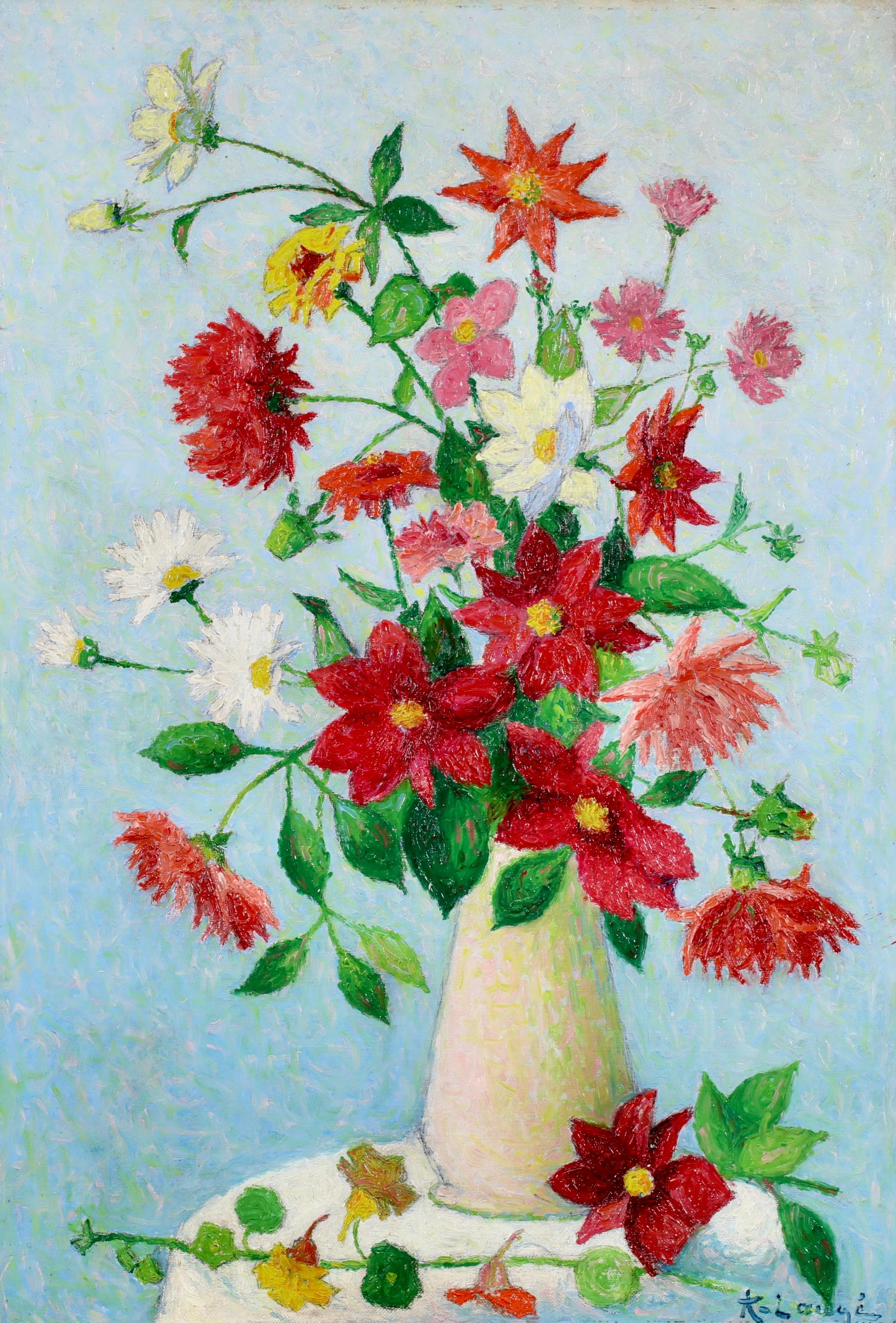 Vase de Fleurs - Nature morte impressionniste à l'huile d'Achille Lauge - Painting de Achille Laugé