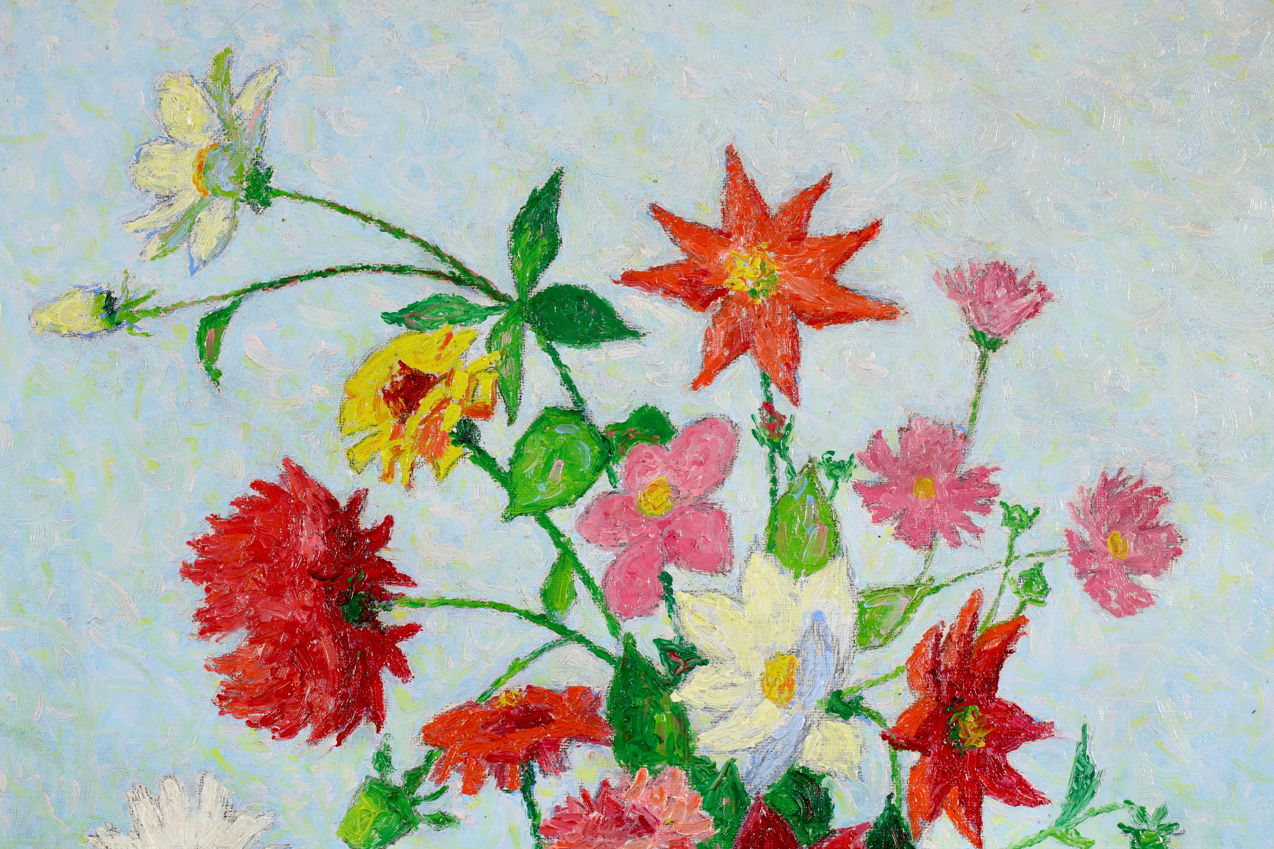 Vase de Fleurs - Nature morte impressionniste à l'huile d'Achille Lauge - Gris Still-Life Painting par Achille Laugé