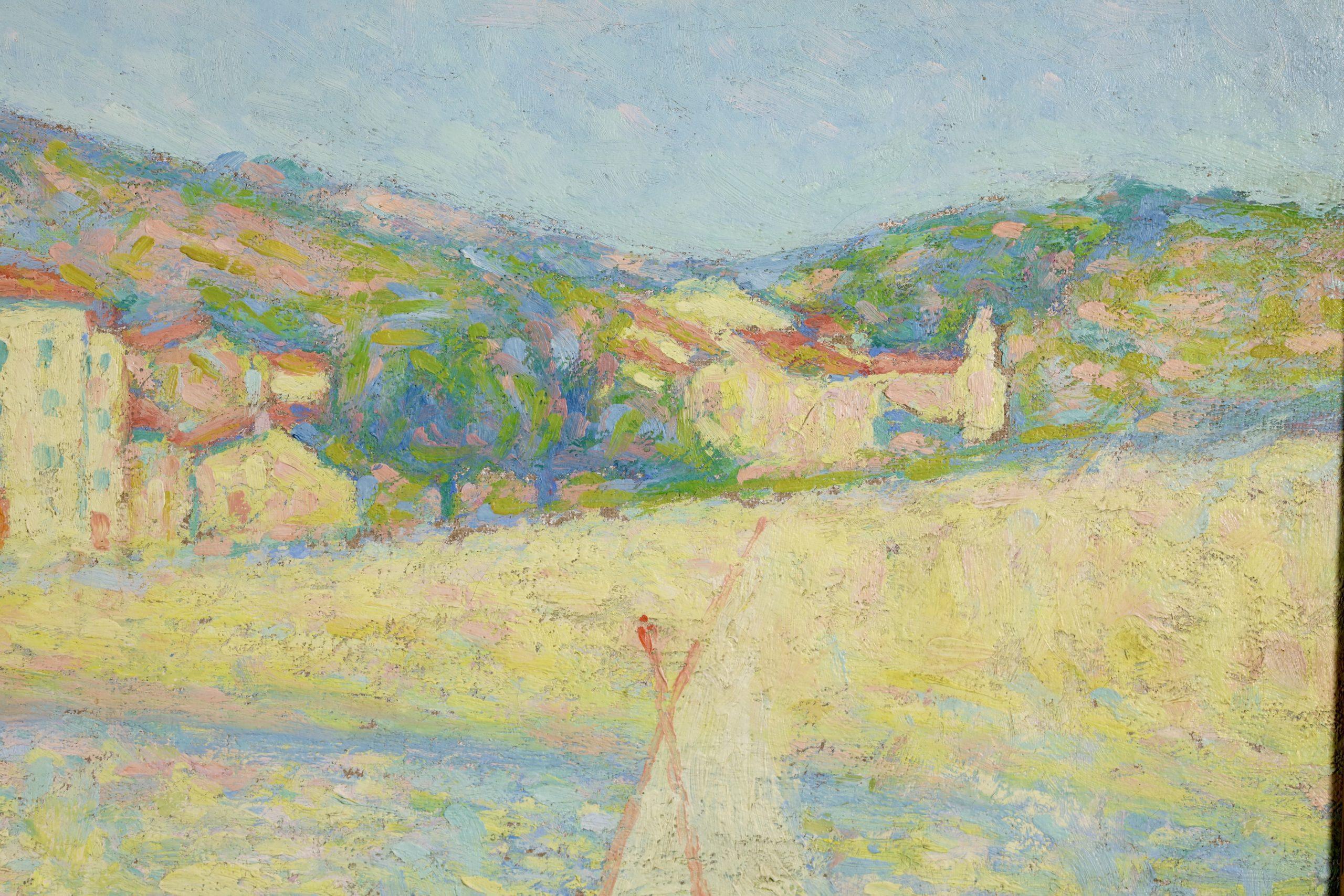 Vue de Collioure - Paesaggio neo-impressionista puntinista olio di Achille Lauge 6