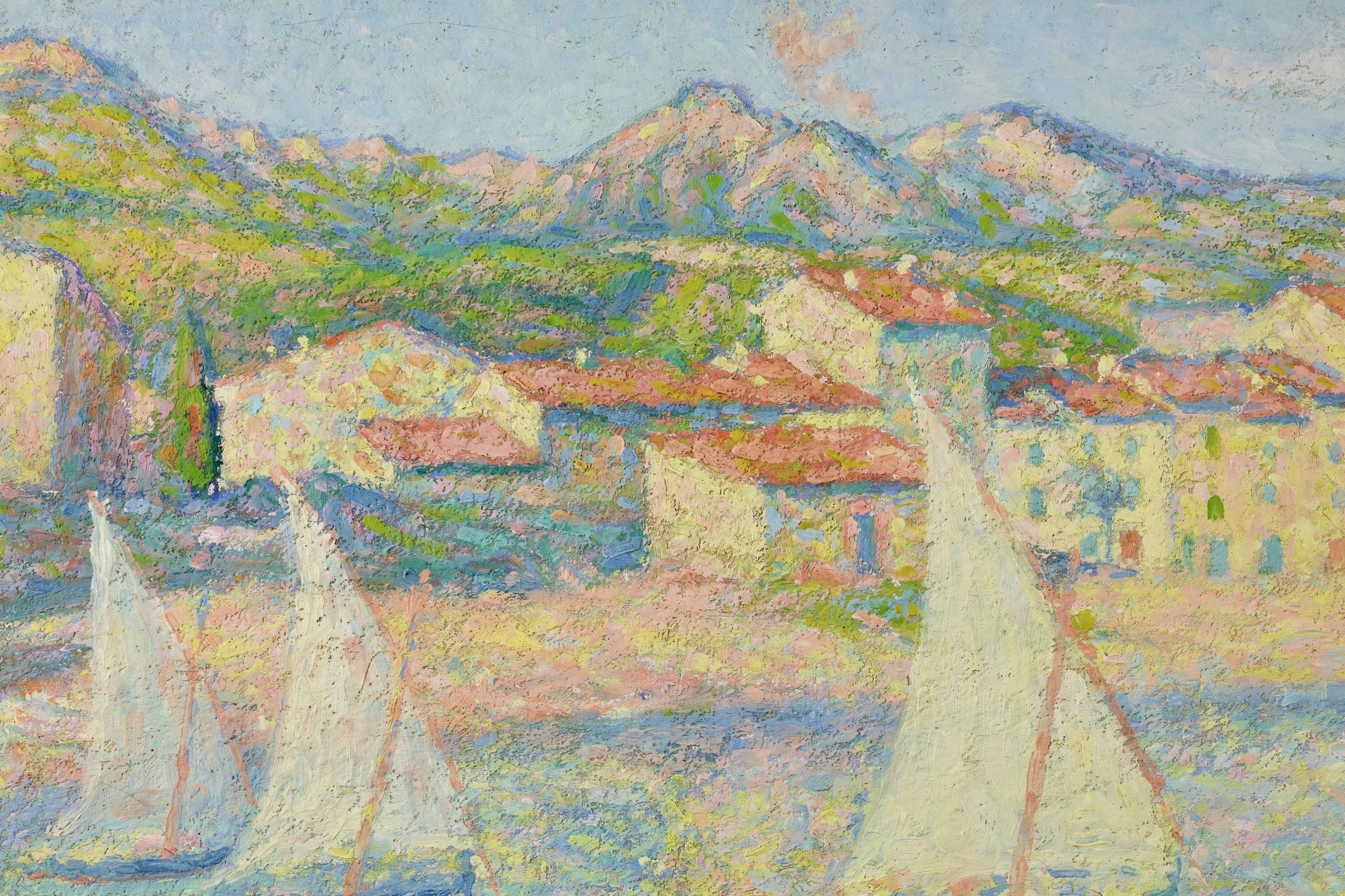 Vue de Collioure - Paesaggio neo-impressionista puntinista olio di Achille Lauge 7