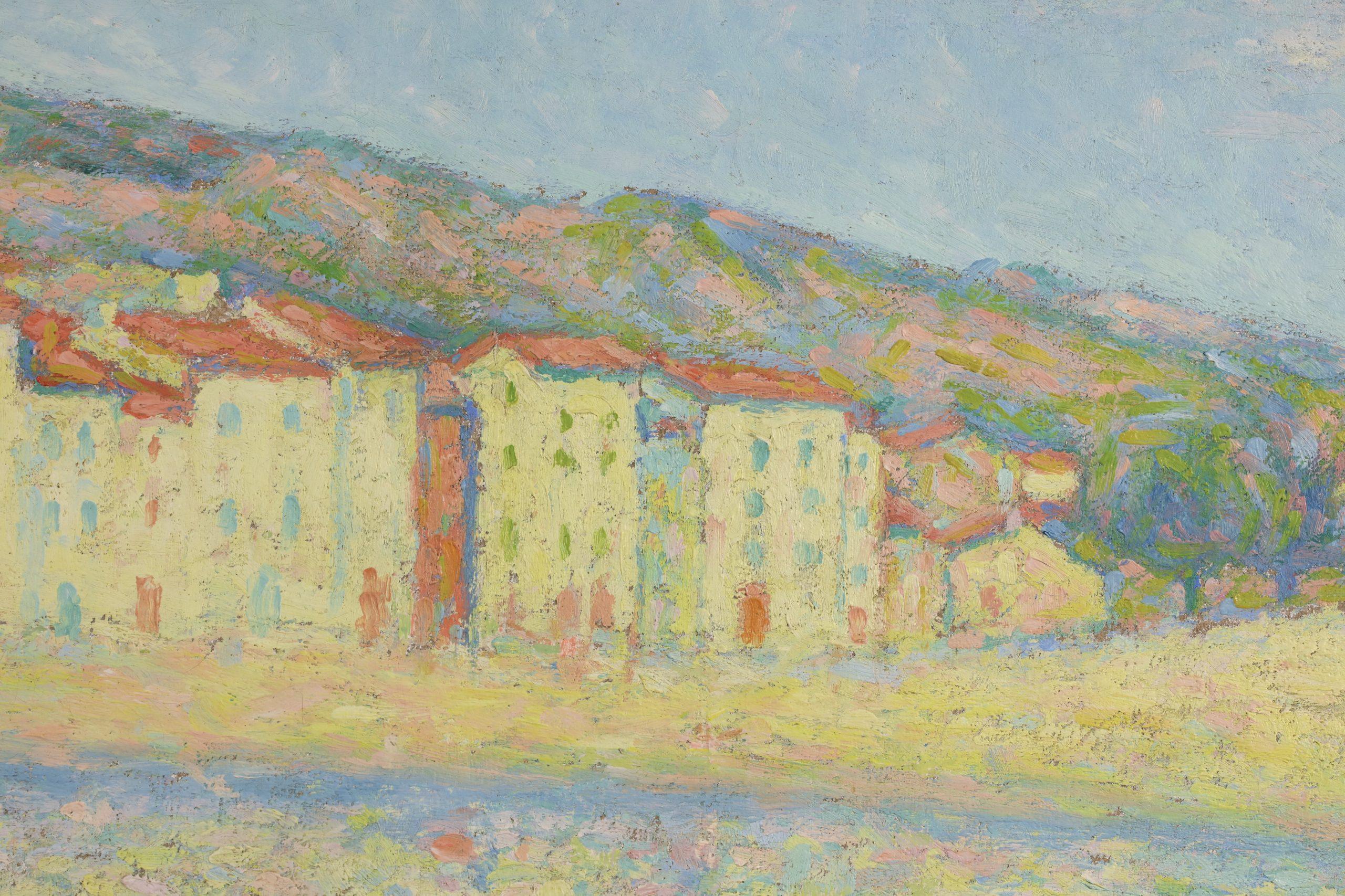 Vue de Collioure - Paesaggio neo-impressionista puntinista olio di Achille Lauge - Painting Puntinismo di Achille Laugé