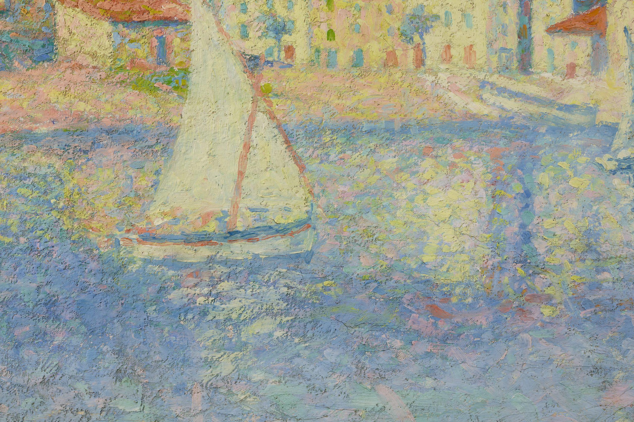 Vue de Collioure - Paesaggio neo-impressionista puntinista olio di Achille Lauge 2