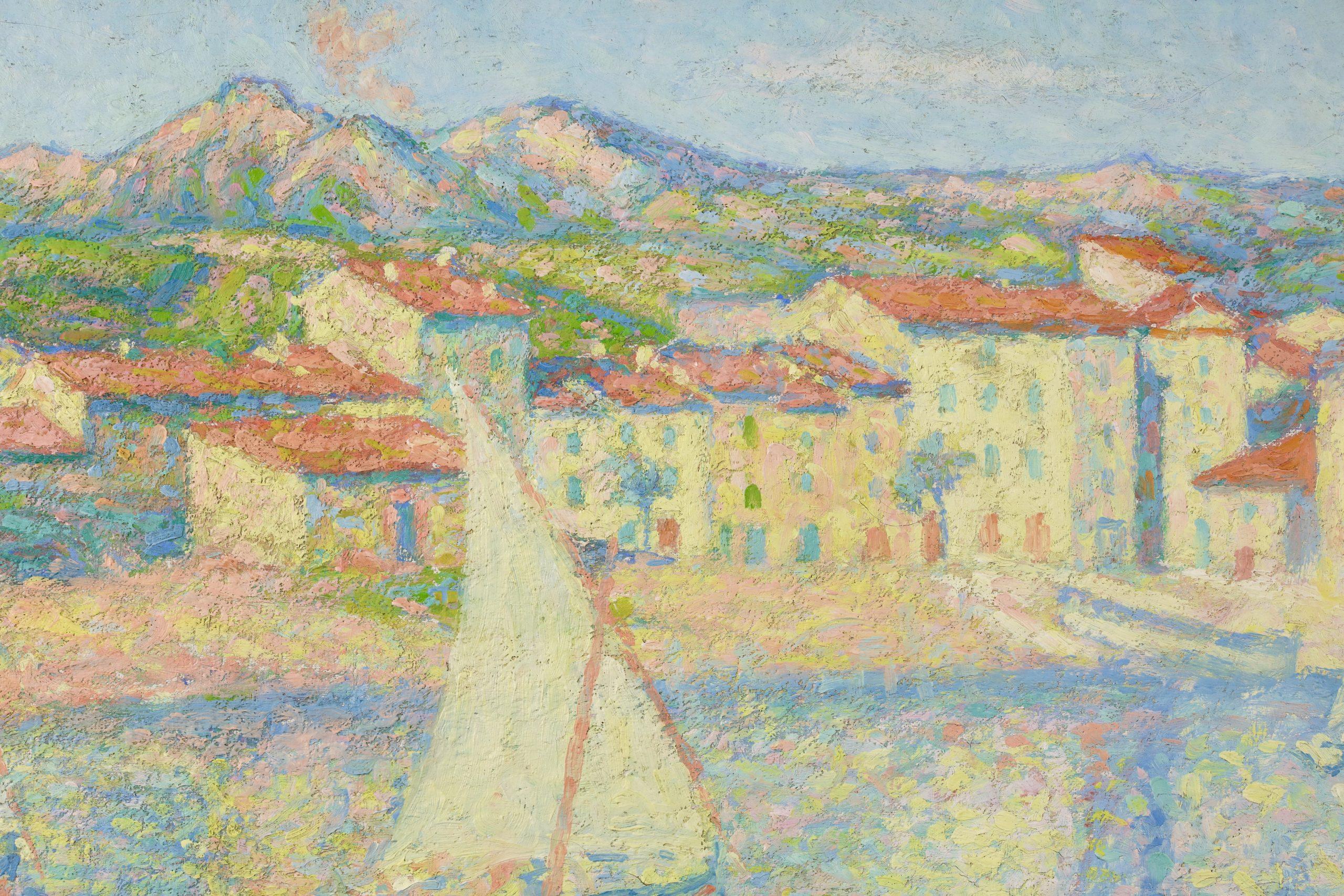 Vue de Collioure - Paesaggio neo-impressionista puntinista olio di Achille Lauge 4