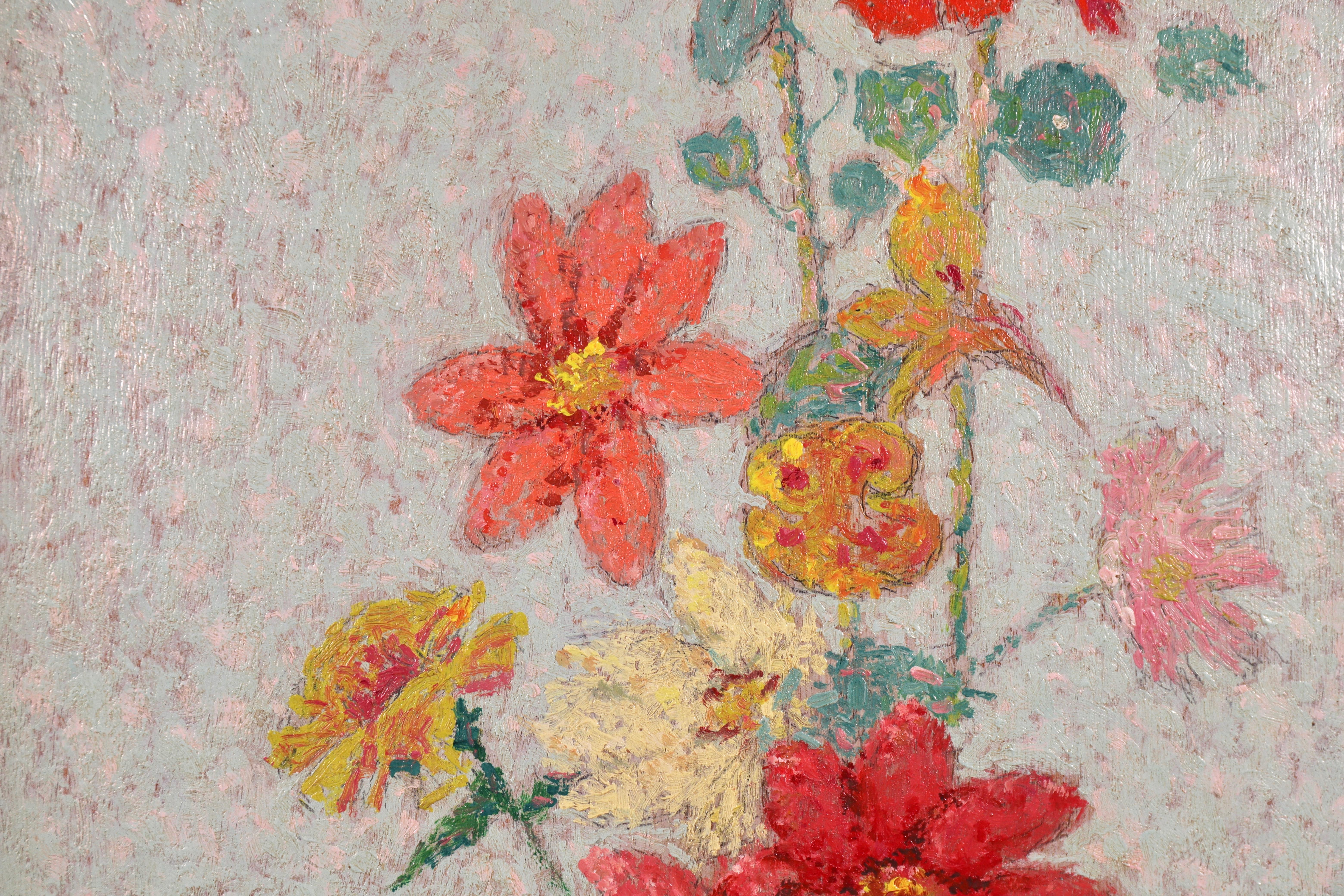 Wildflowers - 19th Century Pointillist Oil, Still Life Flowers by Achille Lauge 6