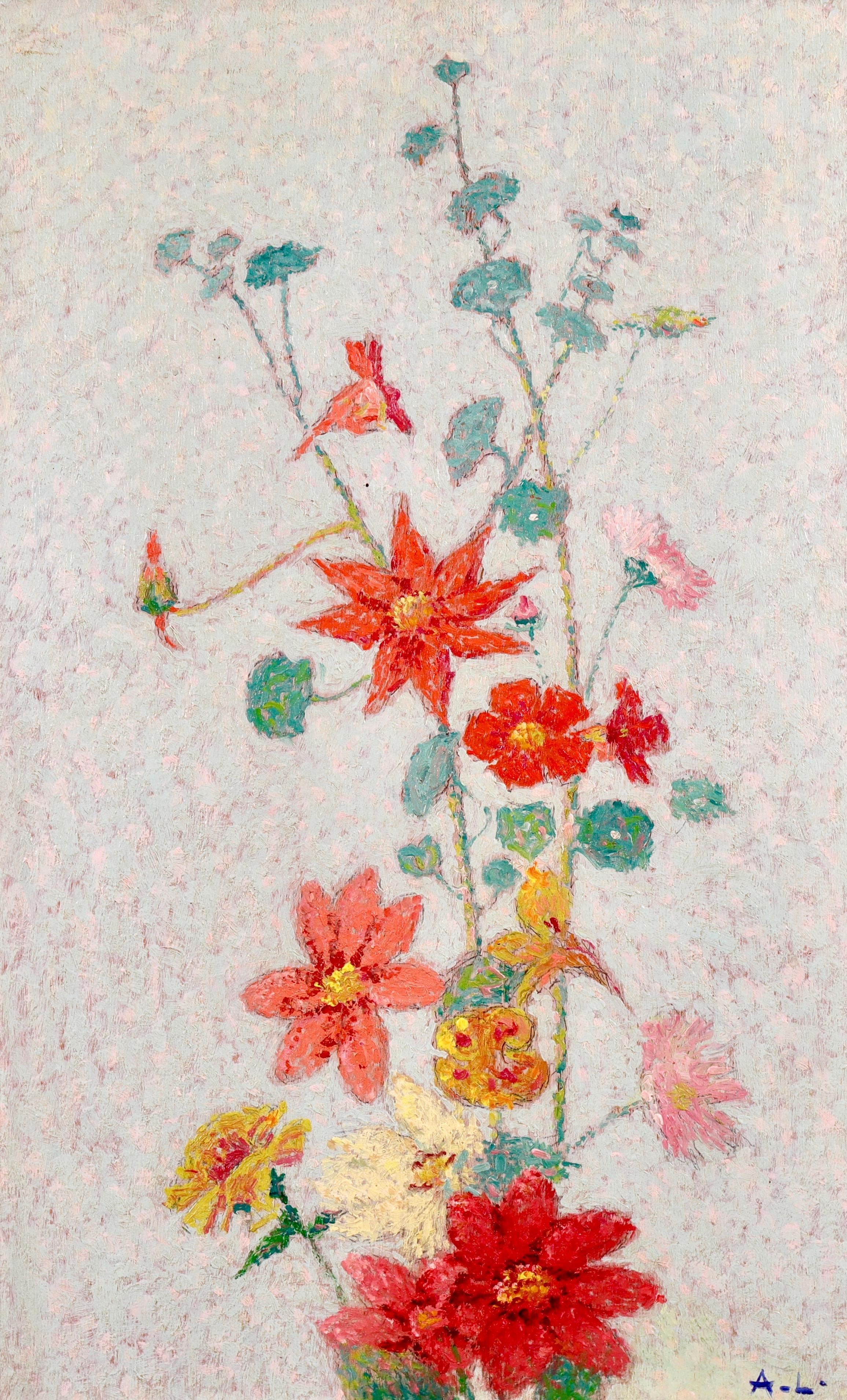 Wildflowers - 19th Century Pointillist Oil, Still Life Flowers by Achille Lauge - Impressionist Painting by Achille Laugé