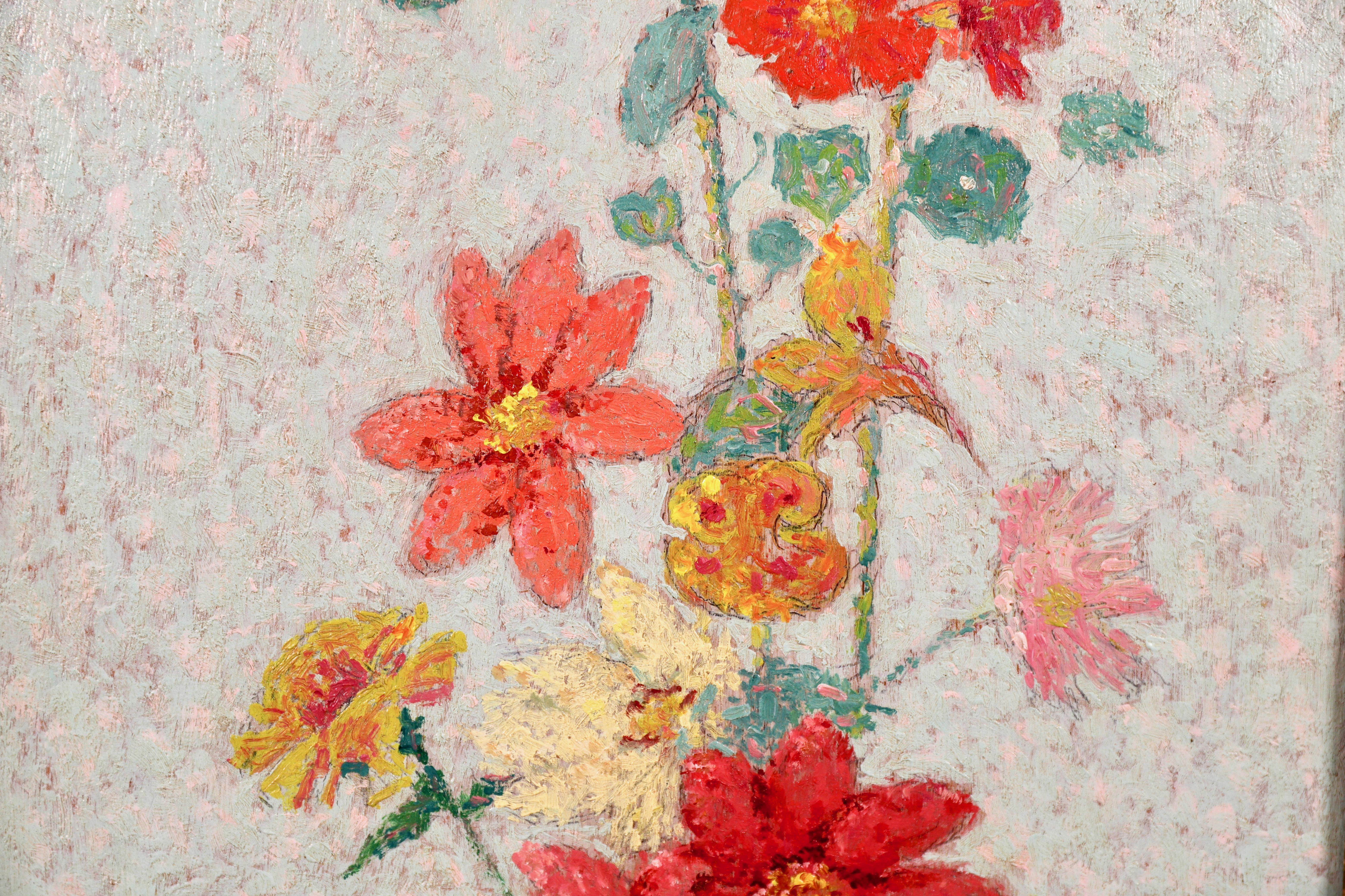 Wildflowers - 19th Century Pointillist Oil, Still Life Flowers by Achille Lauge 2
