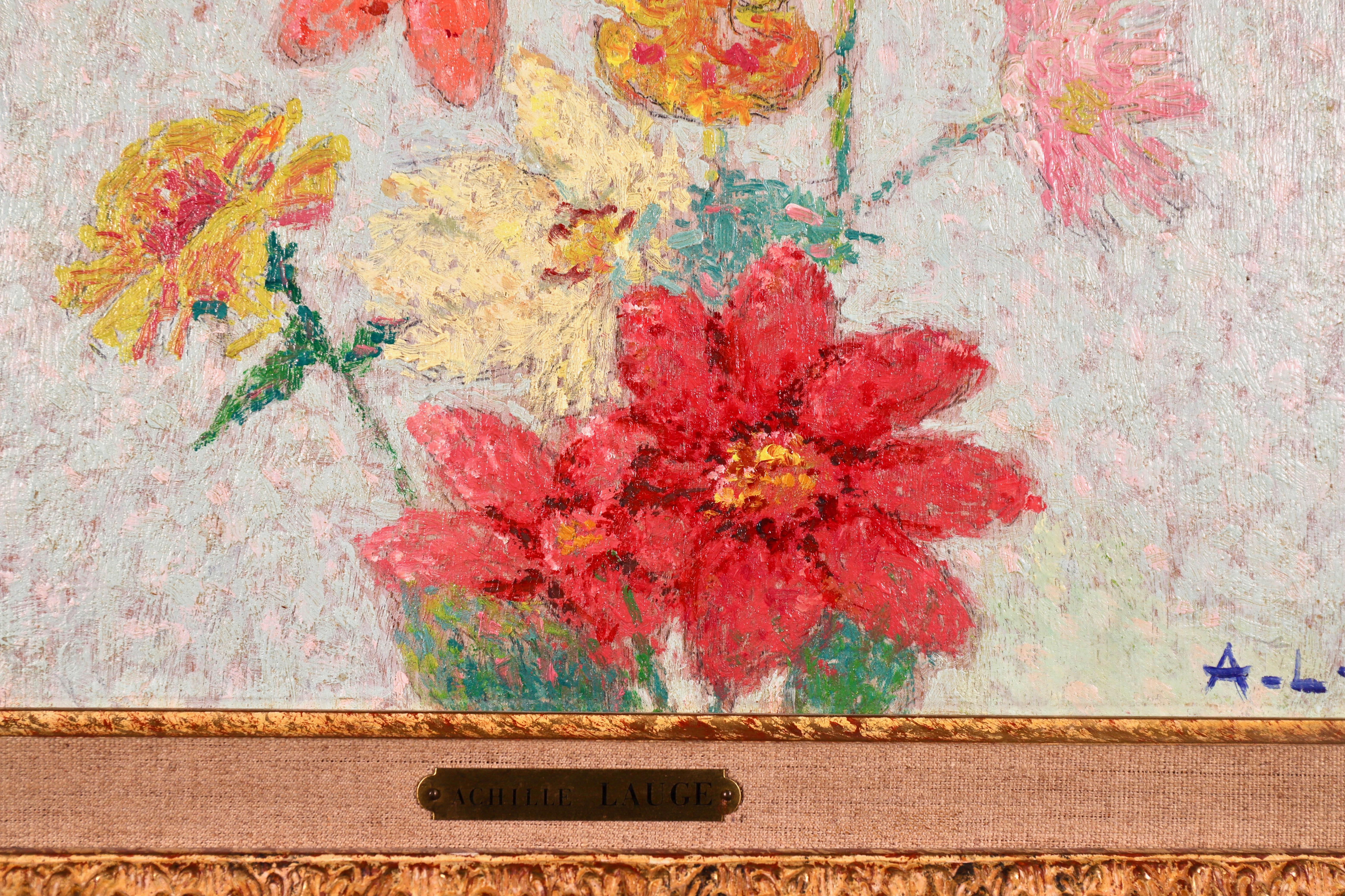 Wildflowers - 19th Century Pointillist Oil, Still Life Flowers by Achille Lauge 4