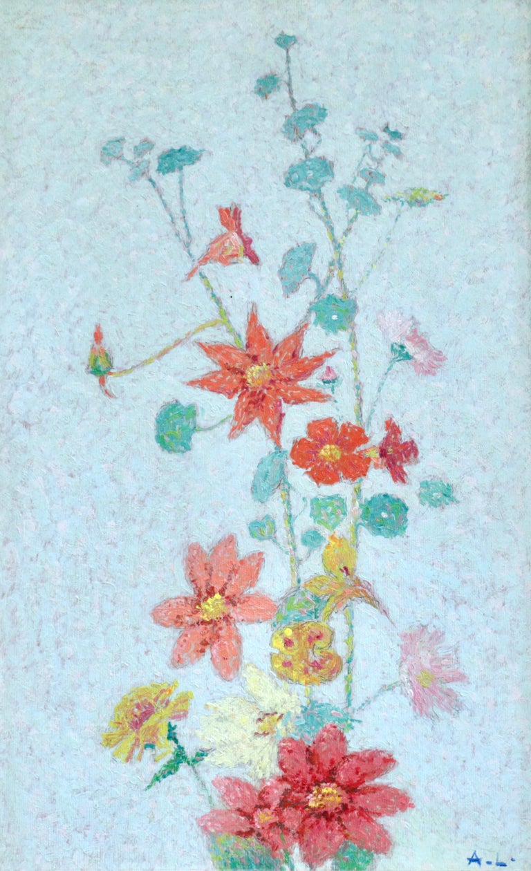 Achille Lauge Wildflowers 19th Century Pointillist Oil Still