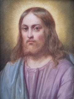 French religious small paintings Jesus and Virgin Mary Portrait Academic 19th