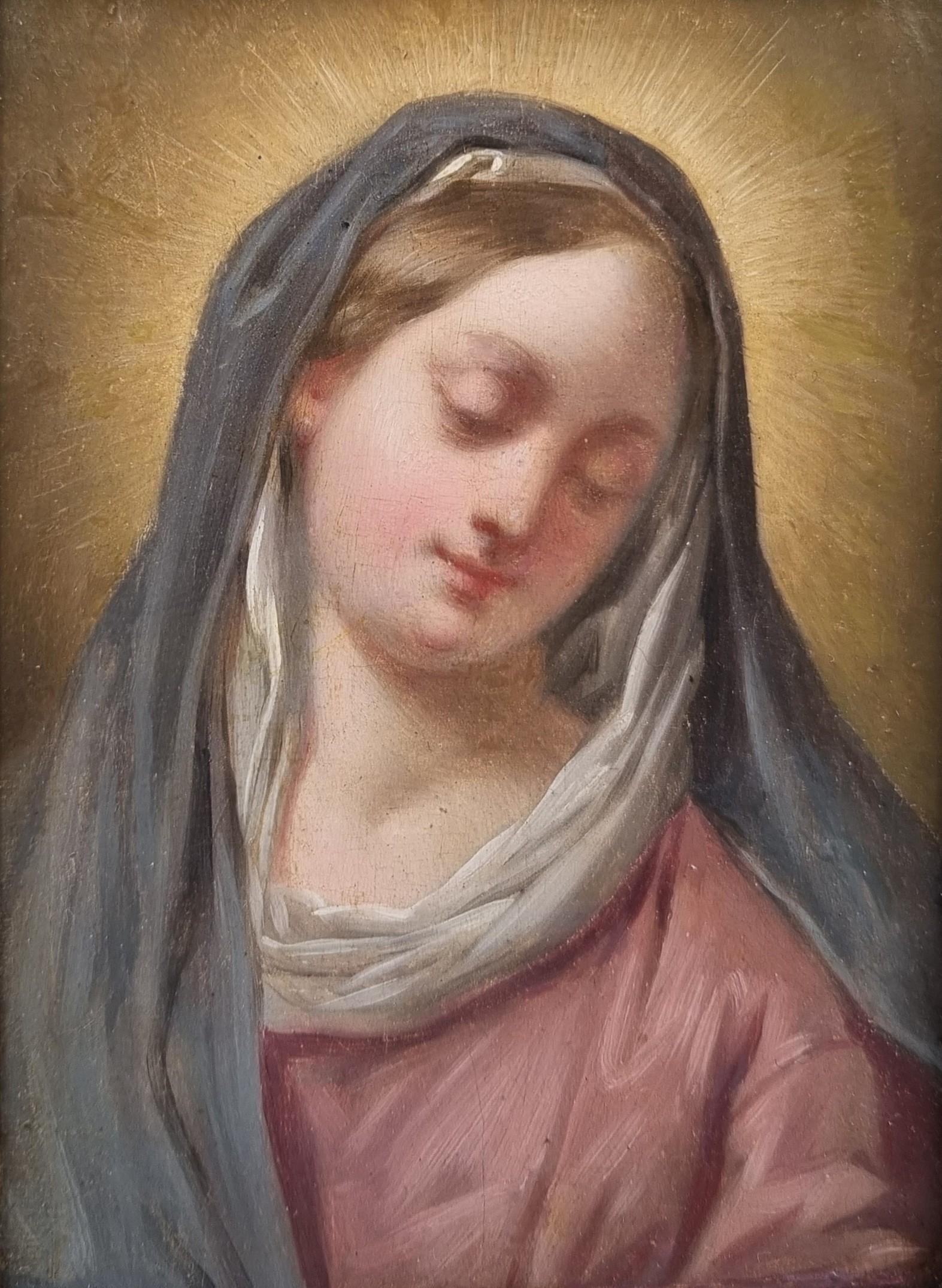 Französische religiöse kleine Gemälde Jesus und Jungfrau Maria Portrait Akademisch 19. im Angebot 1