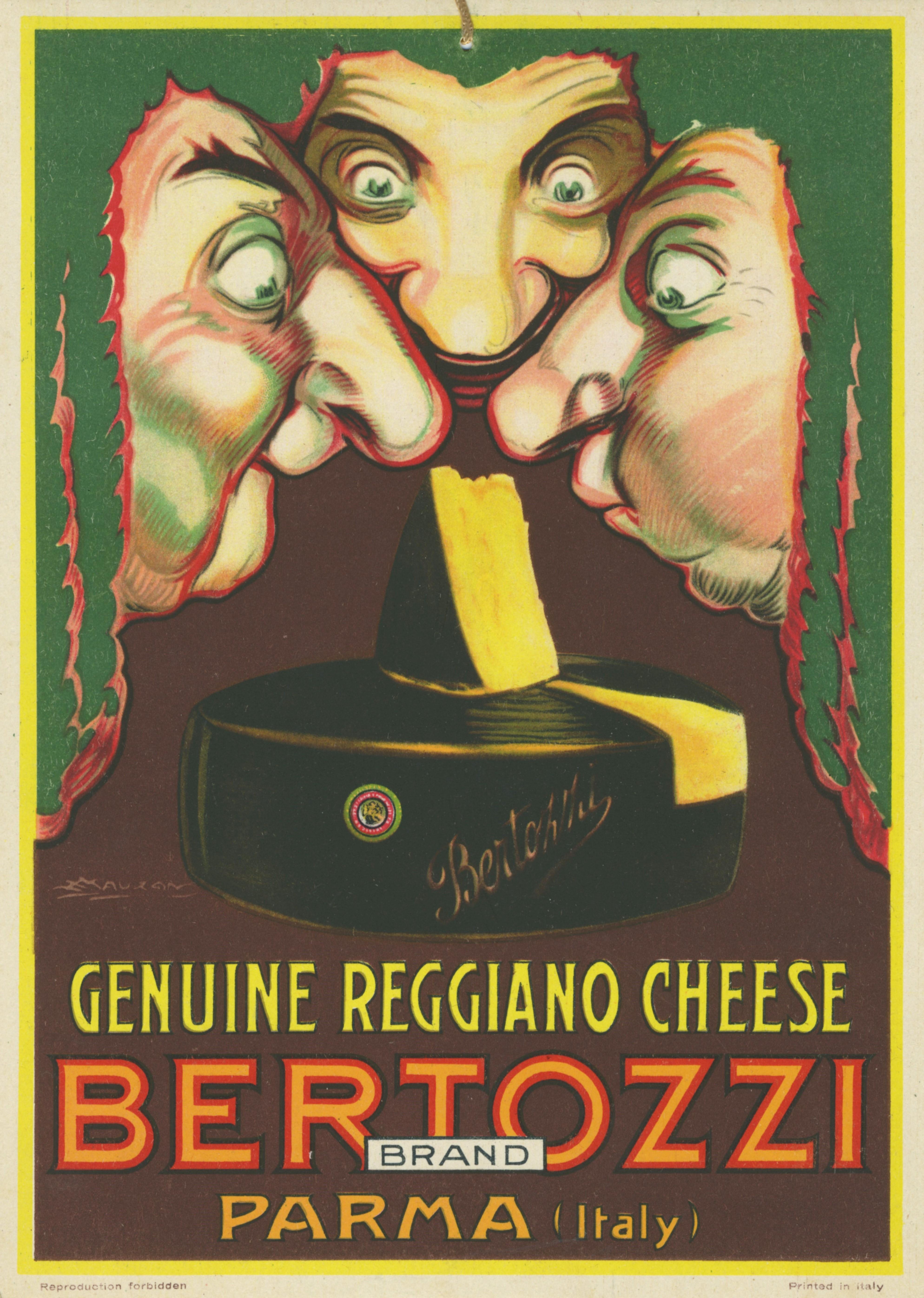 Achille Luciano Mauzan Figurative Print - Bertozzi Parmesan Reggiano Cheese - Original Store Display Ad - Small