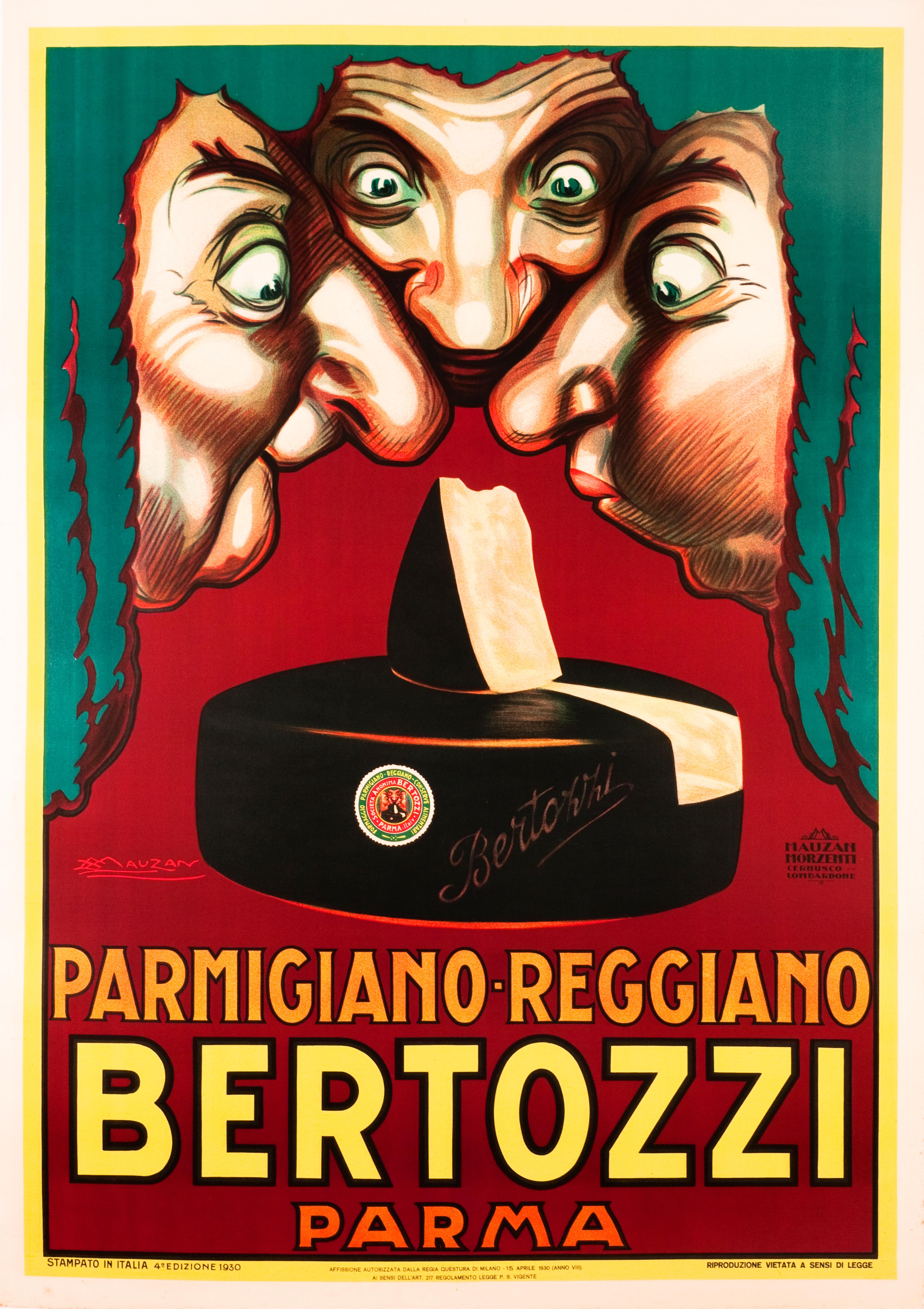 "Bertozzi Parmigiano-Reggiano" Original Vintage Food Cheese Poster - Print by Achille Luciano Mauzan