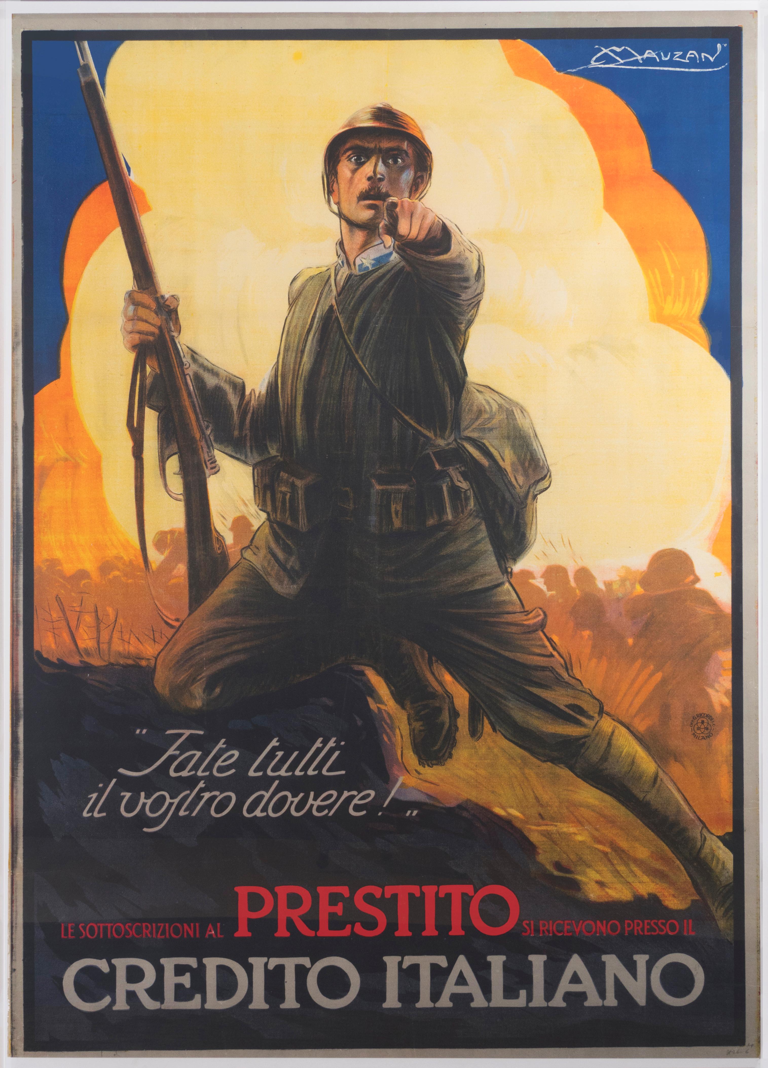 "Do your duty!" Original Vintage Italian 1917 WW1 Recruiting Poster by Mauzan - Print by Achille Luciano Mauzan