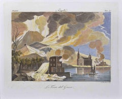The Greco Tower, Naples - Etching by Achille Parboni - 19th Century