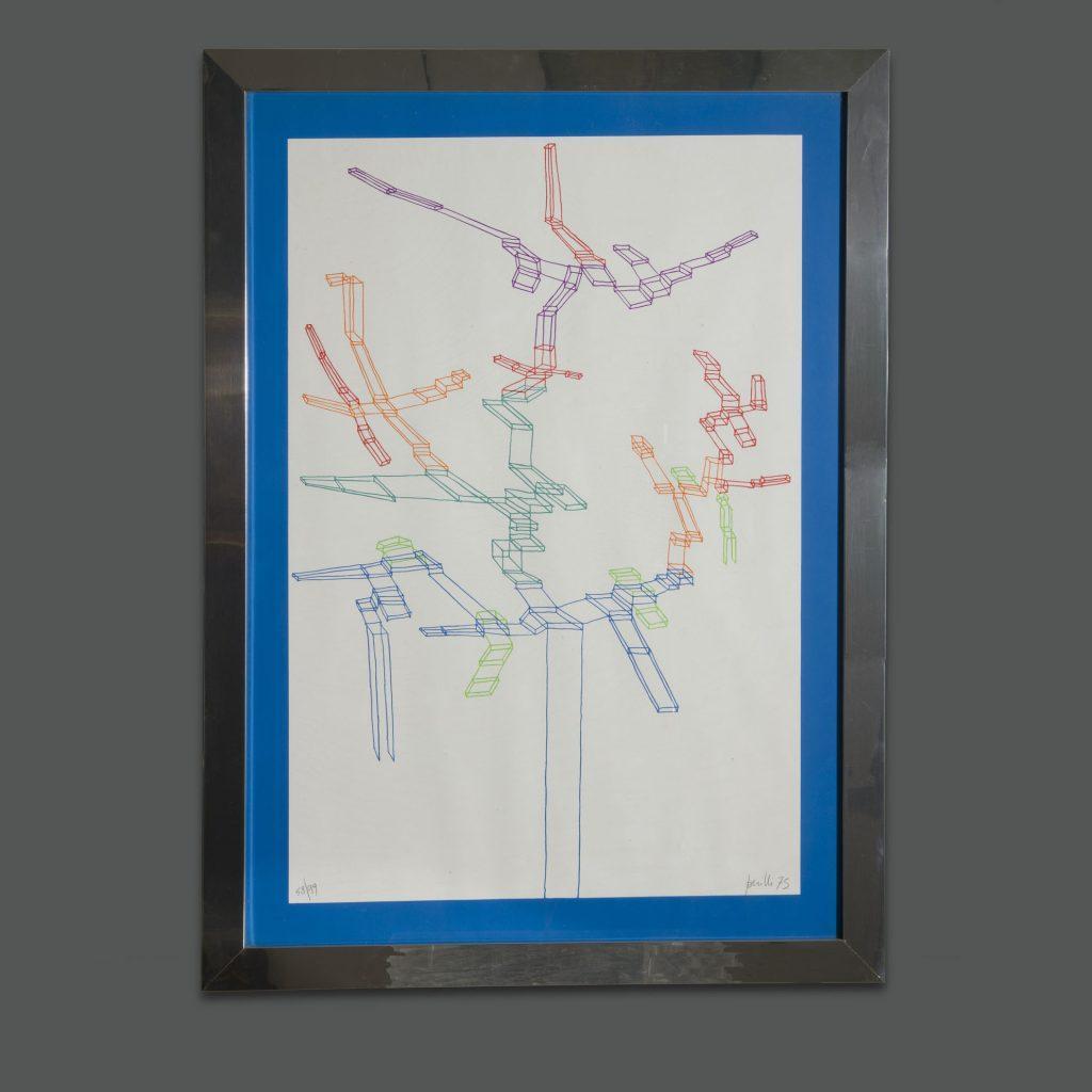Contemporary Signed Achille Perilli “Systematic 1°“ Work on Paper For Sale 1