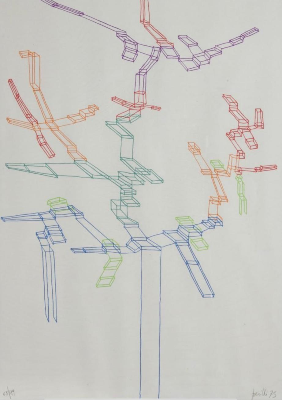 Contemporary Signed Achille Perilli “Systematic 1°“ Work on Paper For Sale 3