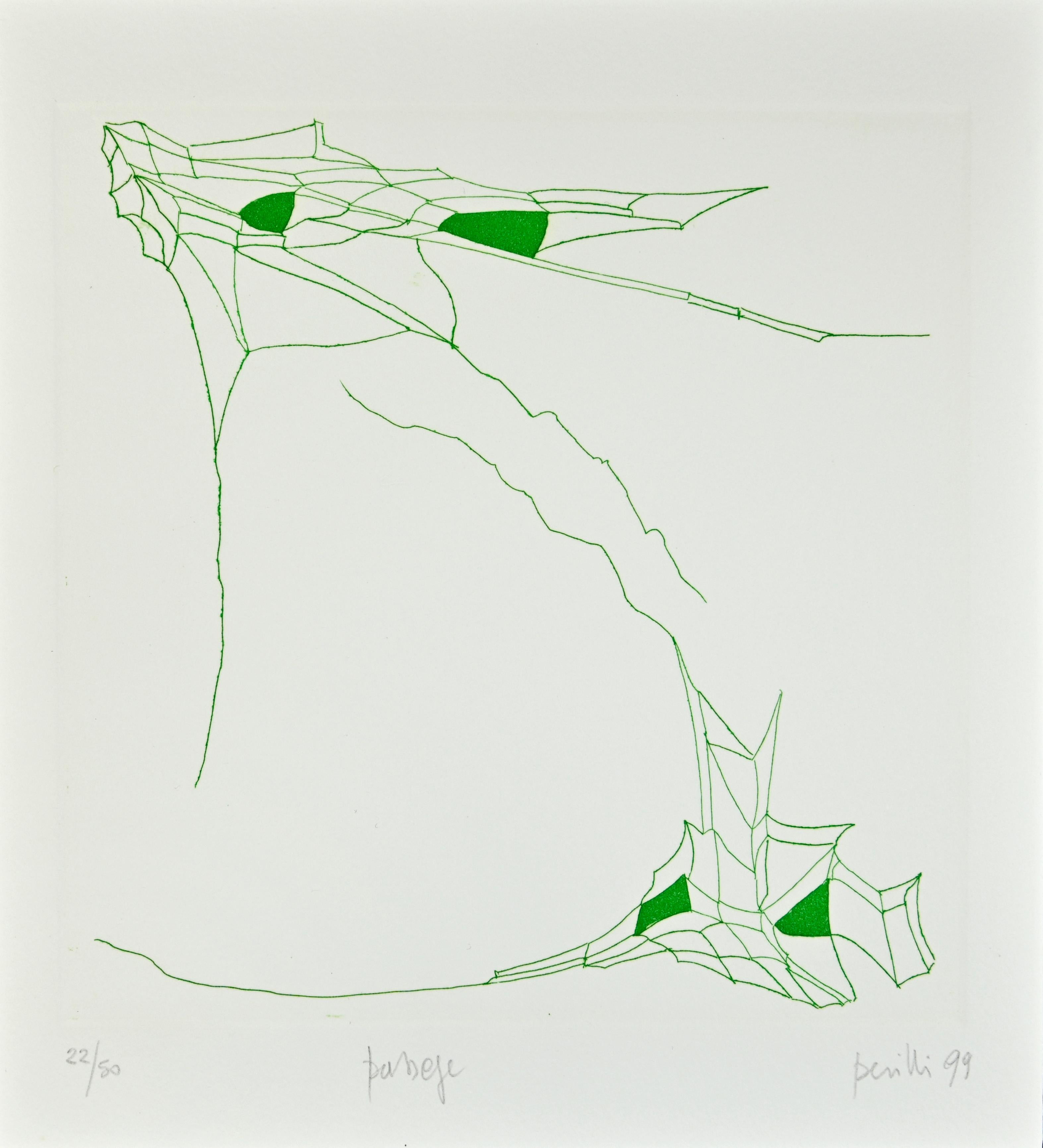 Phrases - Passage  is a Contemporary artwork realized by the Italian Contemporary artist Achille Perilli  (1927 -2021) and by the French philosopher Philippe Lacoue-Labarthe (1940-2007), in 1999.

Original etching on Arches Velin Blanc