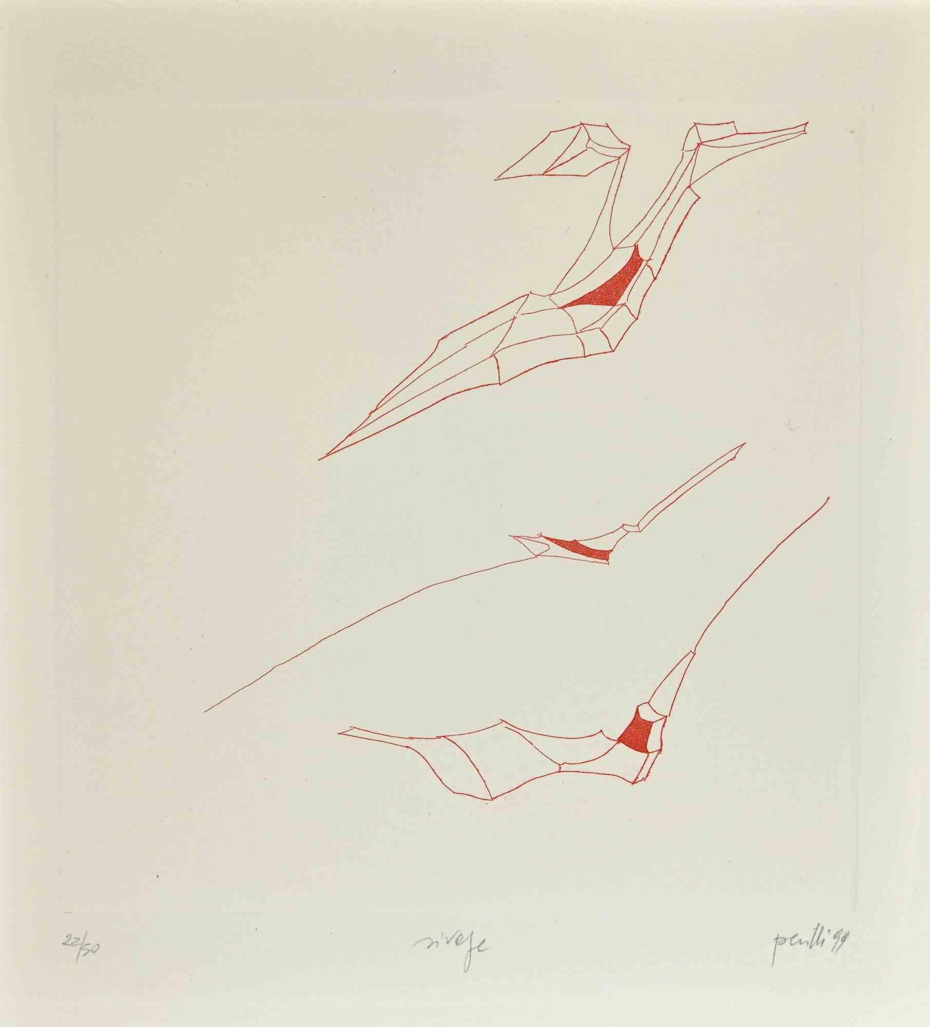 Frases - Rivage es una obra de arte contemporáneo realizada por el artista contemporáneo italiano Achille Perilli (1927 -2021) y por el filósofo francés Philippe Lacoue-Labarthe (1940-2007), en 1999.

Aguafuerte original sobre papel Arches Velin