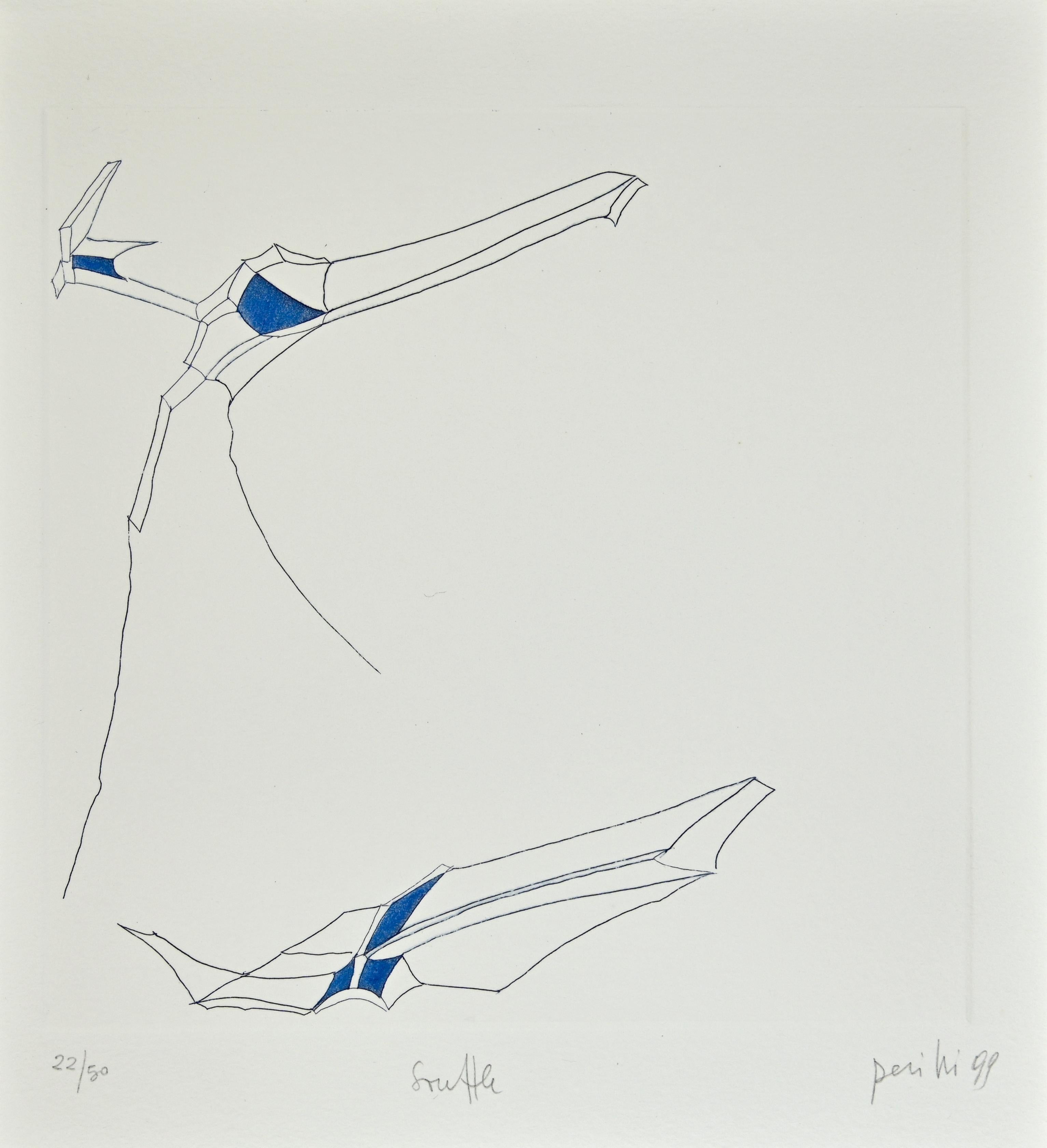 Phrases - Souffle is a Contemporary artwork realized by the Italian Contemporary artist Achille Perilli  (1927 -2021) and by the French philosopher Philippe Lacoue-Labarthe (1940-2007), in 1999.

Original etching on Arches Velin Blanc