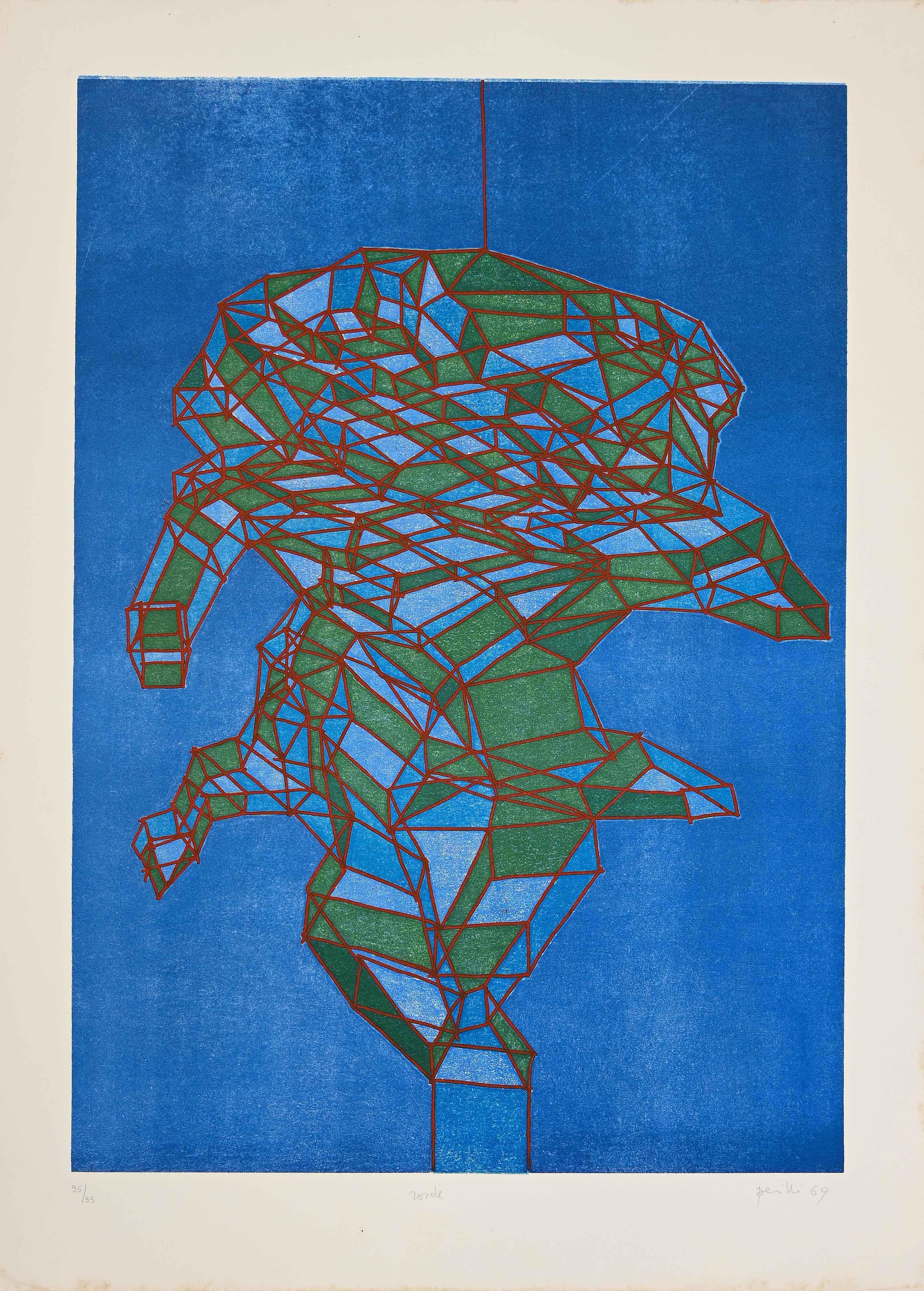 Achille Perilli Abstract Print - Rosole - Original Etching by A. Perilli - 1969