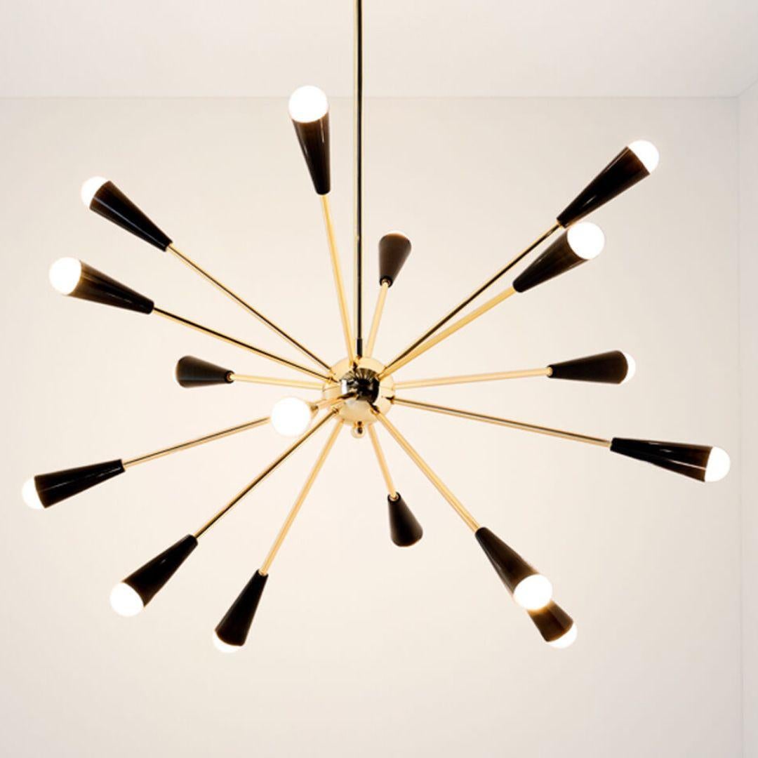 Achille & Pier Castiglioni 'Sputnik' brass chandelier in black for Stilnovo

Founded in 1946 in Milan, Stilnovo was one of the most innovative lighting companies in Italy during the Midcentury era, producing iconic pieces by such luminaries as Joe