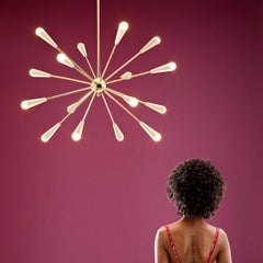 Achille & Pier Castiglioni 'Sputnik' Brass Chandelier in Ivory for Stilnovo