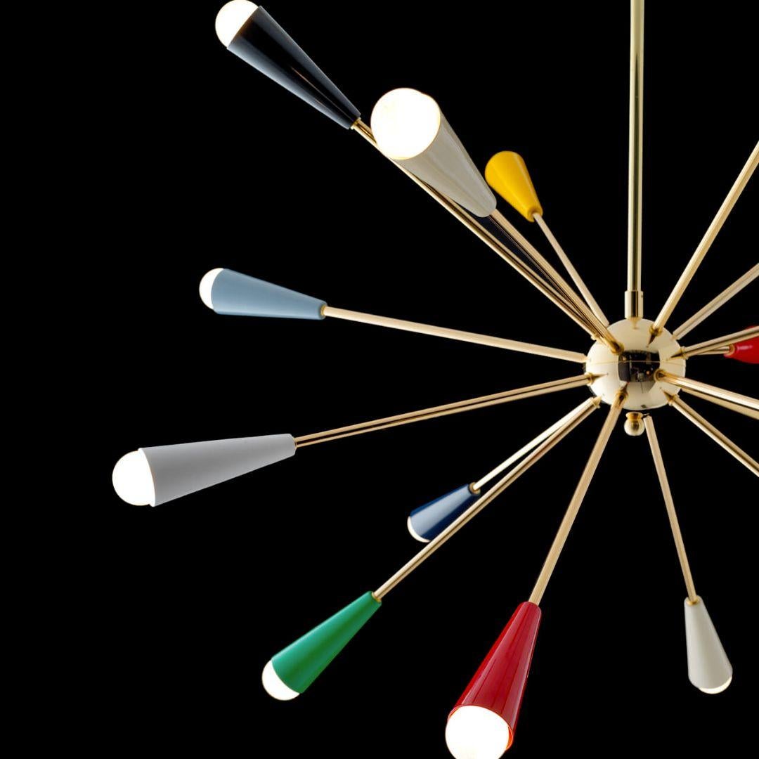 Achille & Pier Castiglioni 'Sputnik' Messing-Kronleuchter in Multicolor für Stilnovo, Achille & Pier Castiglioni (Moderne der Mitte des Jahrhunderts) im Angebot